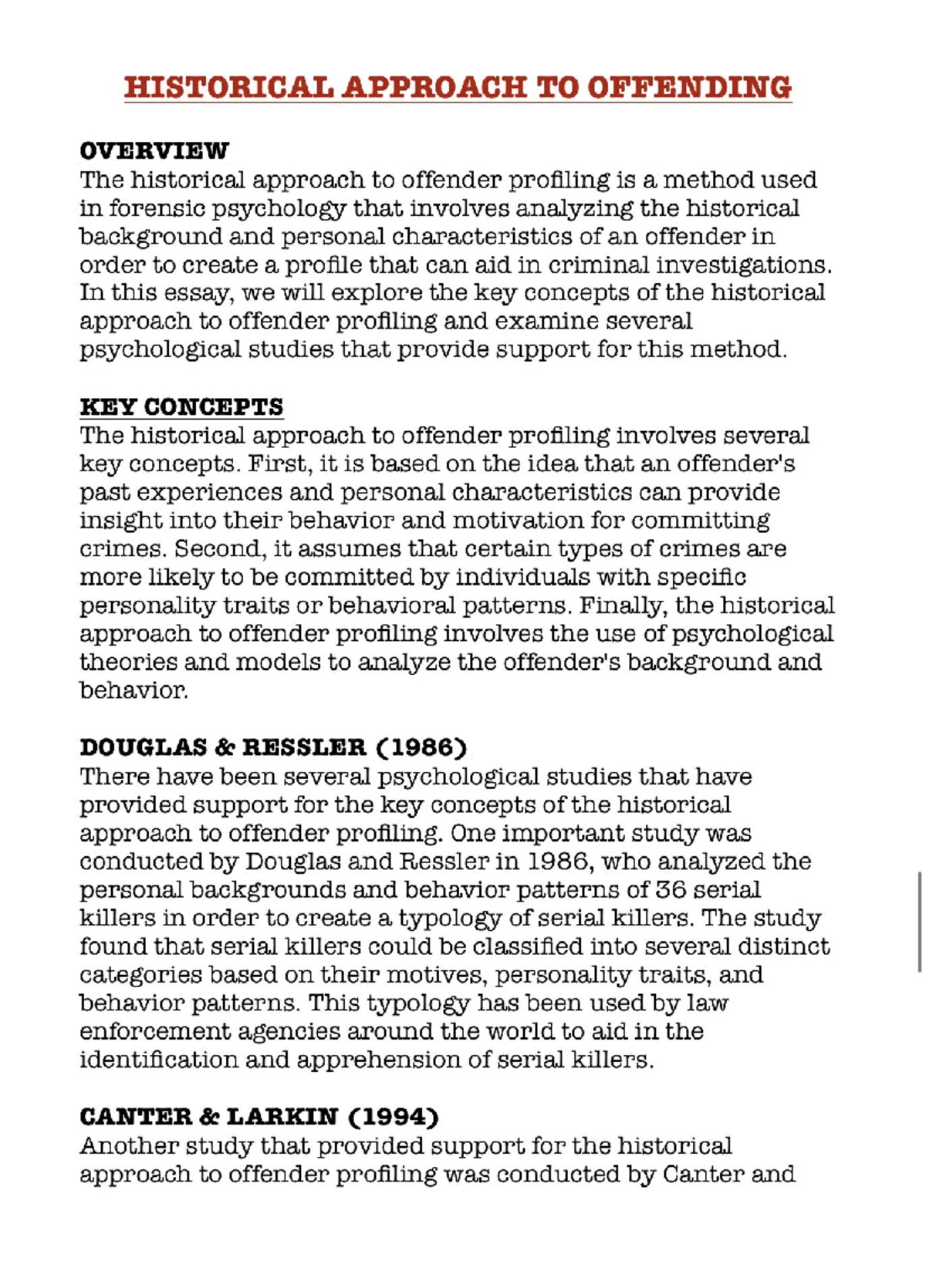 summary-historical-approach-to-offender-profiling-8675-studocu