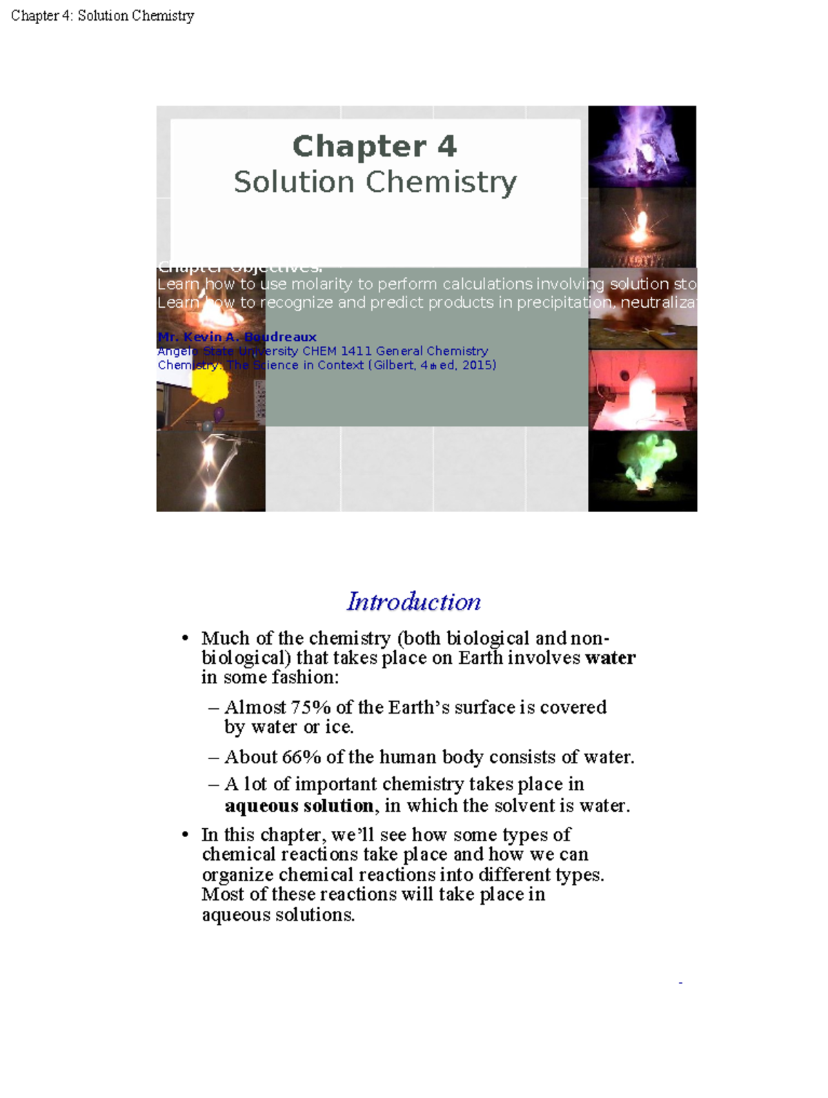 Chapter 04-2619 - Chapter Objectives: Learn how to use molarity to ...