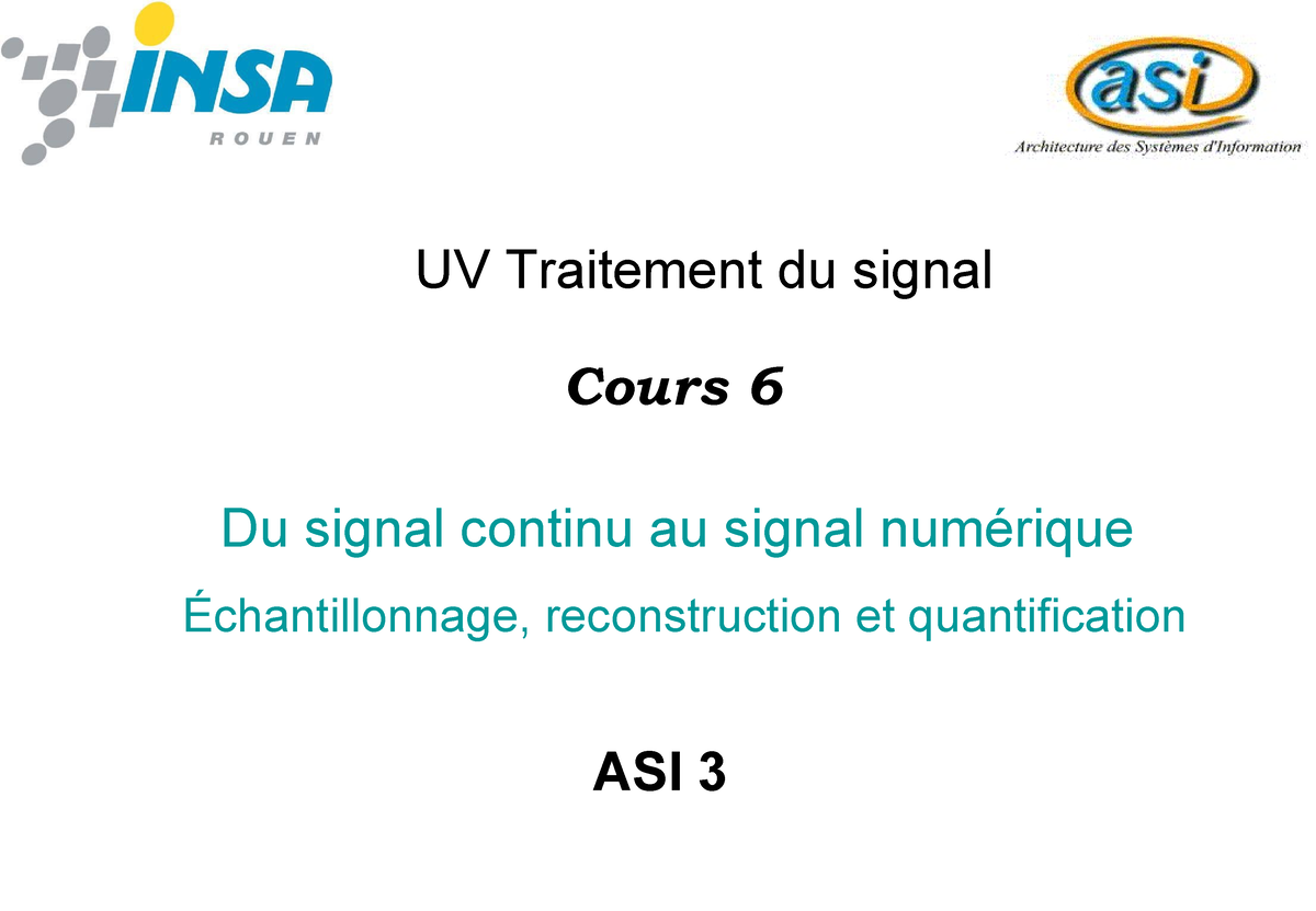 Traitement Du Signal Cours 07 - UV Traitement Du Signal Cours 6 ASI 3 ...