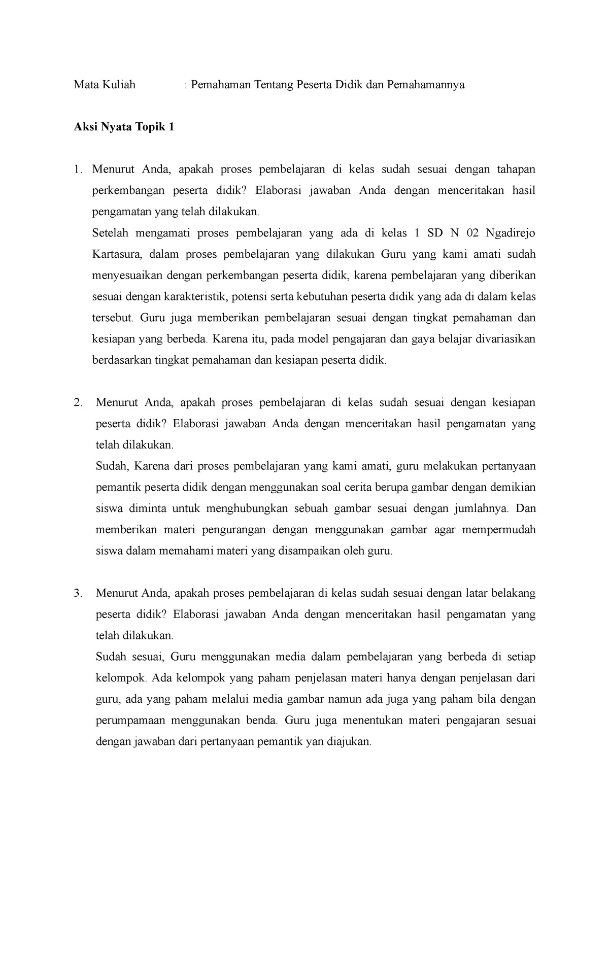 Aksi Nyata Ppdp Topik 1 Mata Kuliah Pemahaman Tentang Peserta Didik Dan Pemahamannya Aksi 