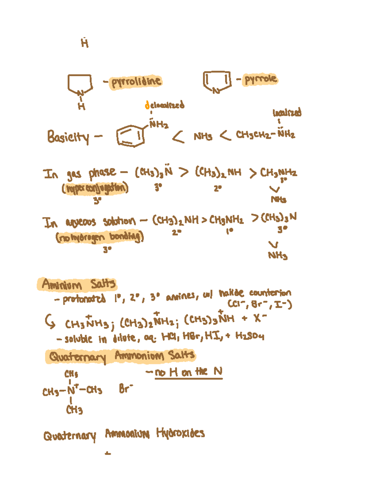 Note Nov 7, 2022-11 - Orgo notes - H 1 pyrrolidine H pyrrole Basicity ...