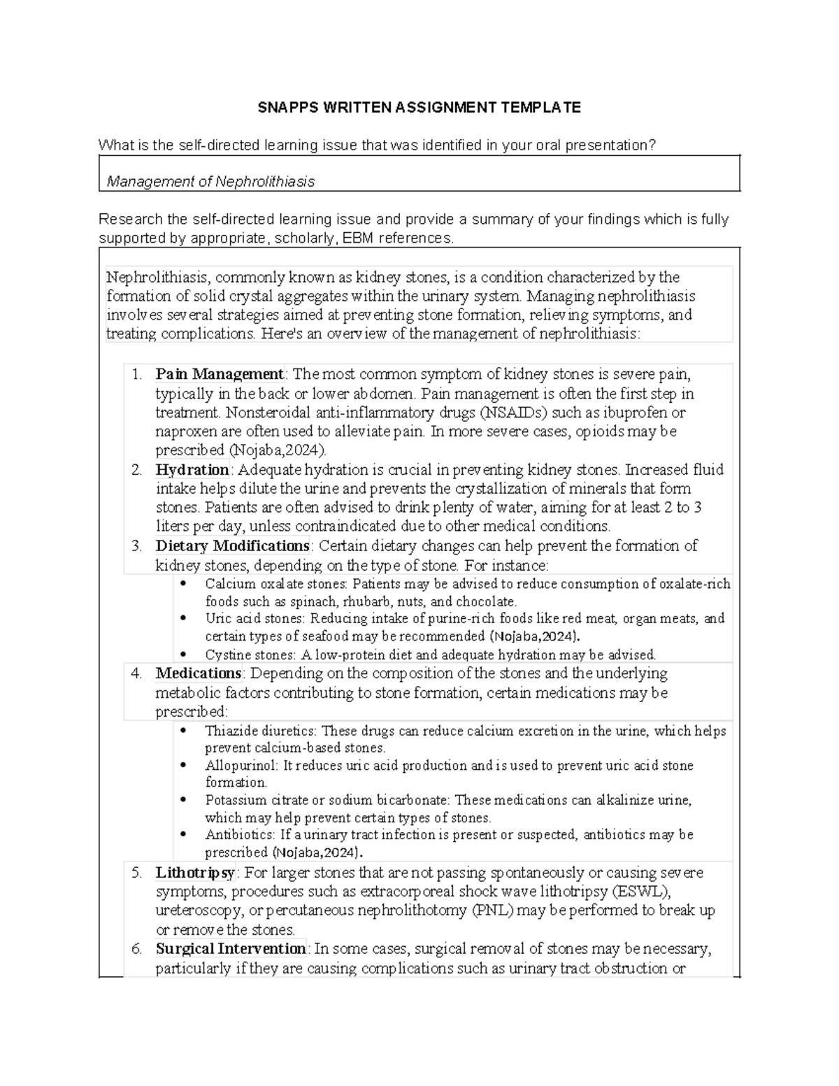 snapps written assignment template