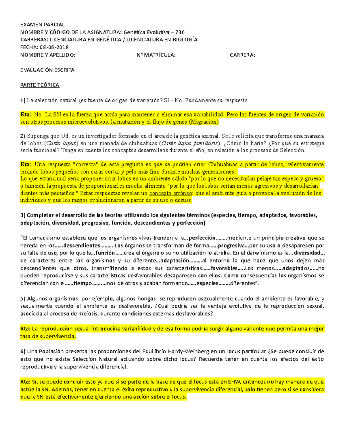 Parcial 1 Enero 2020, Preguntas Y Respuestas - EXAMEN PARCIAL NOMBRE Y ...