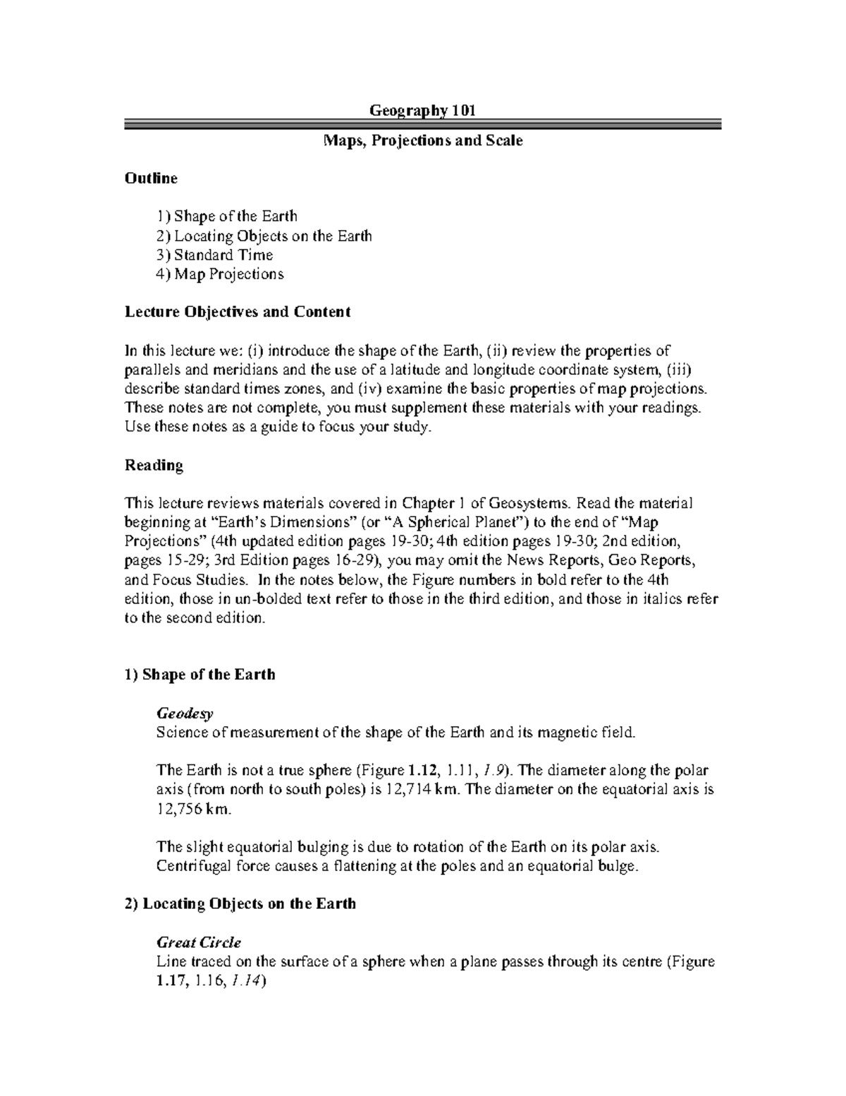 GG101 Lecture 2 Framework Notes - Geography 101 Maps, Projections And ...