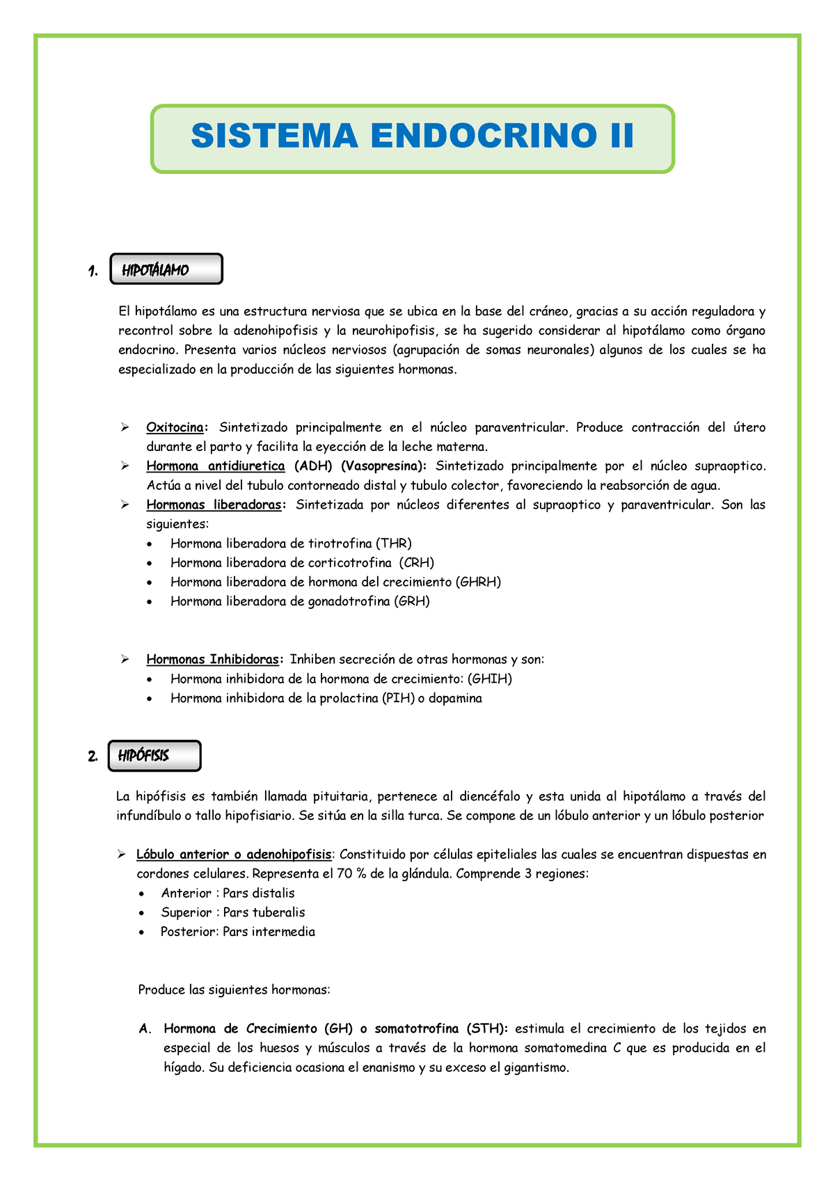 El-sistema-Endocrino- Secundaria - SISTEMA ENDOCRINO II 1. HIPOTÁLAMO ...