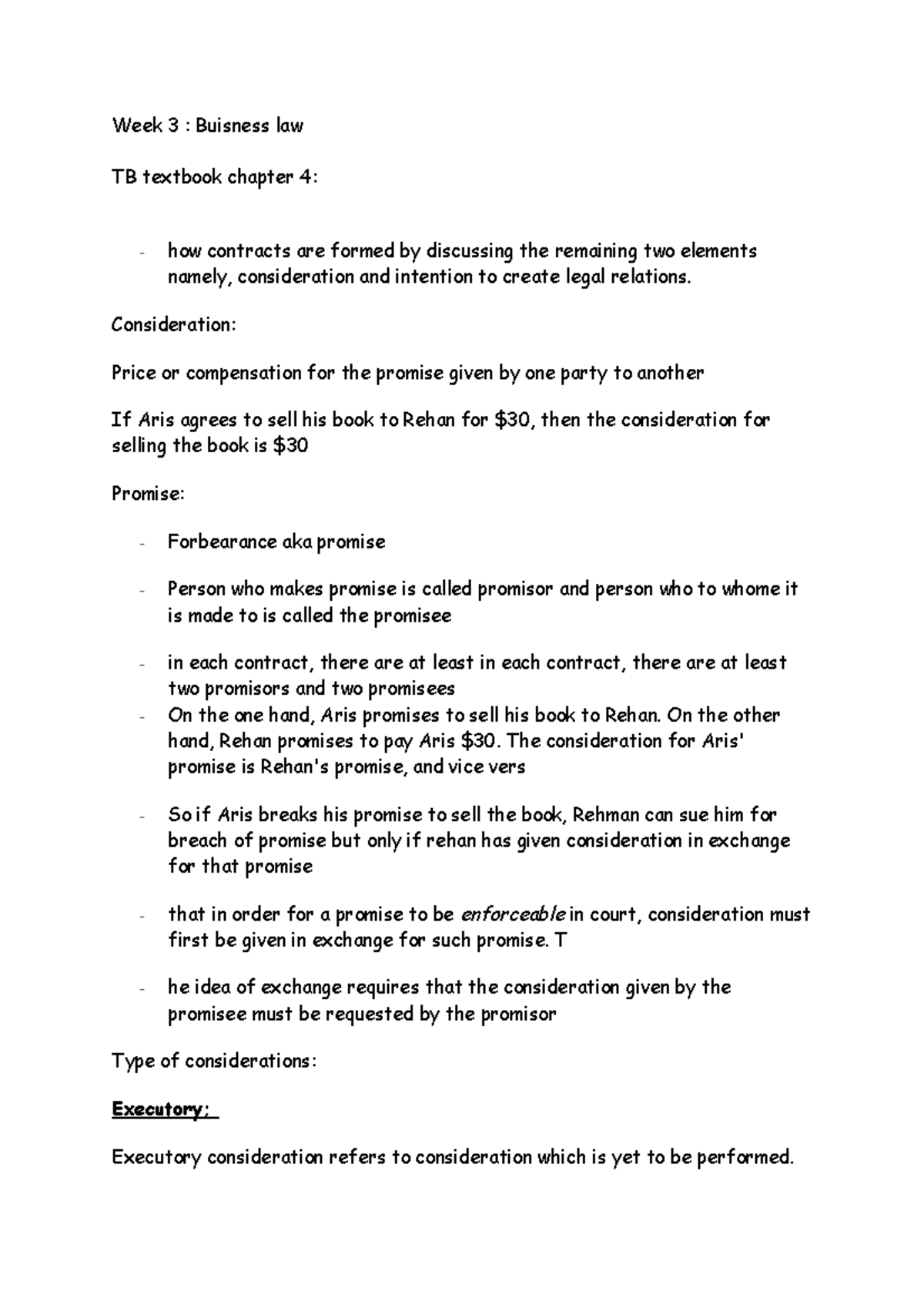 Sem 3- 24:08:22 - 4 pages notes - Week 3 : Buisness law TB textbook ...