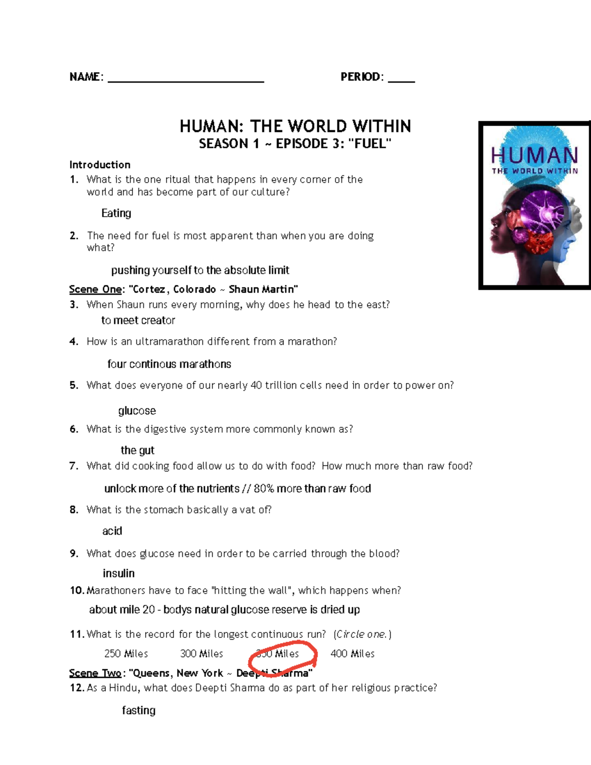 Human Fuel PDF cks NAME _______________________ PERIOD ____ HUMAN THE WORLD WITHIN SEASON