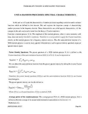 Ptsp notes unit 5 - System Response: Let a random process X (t) be ...