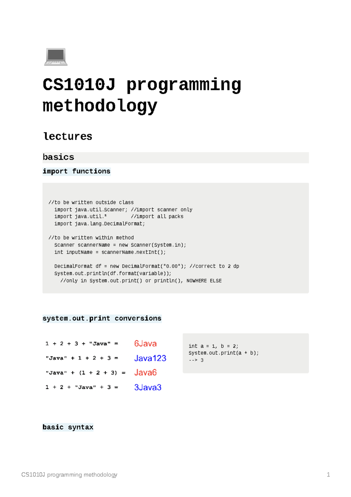 CS1010J Programming Methodology Summary - 💻 CS1010J Programming ...