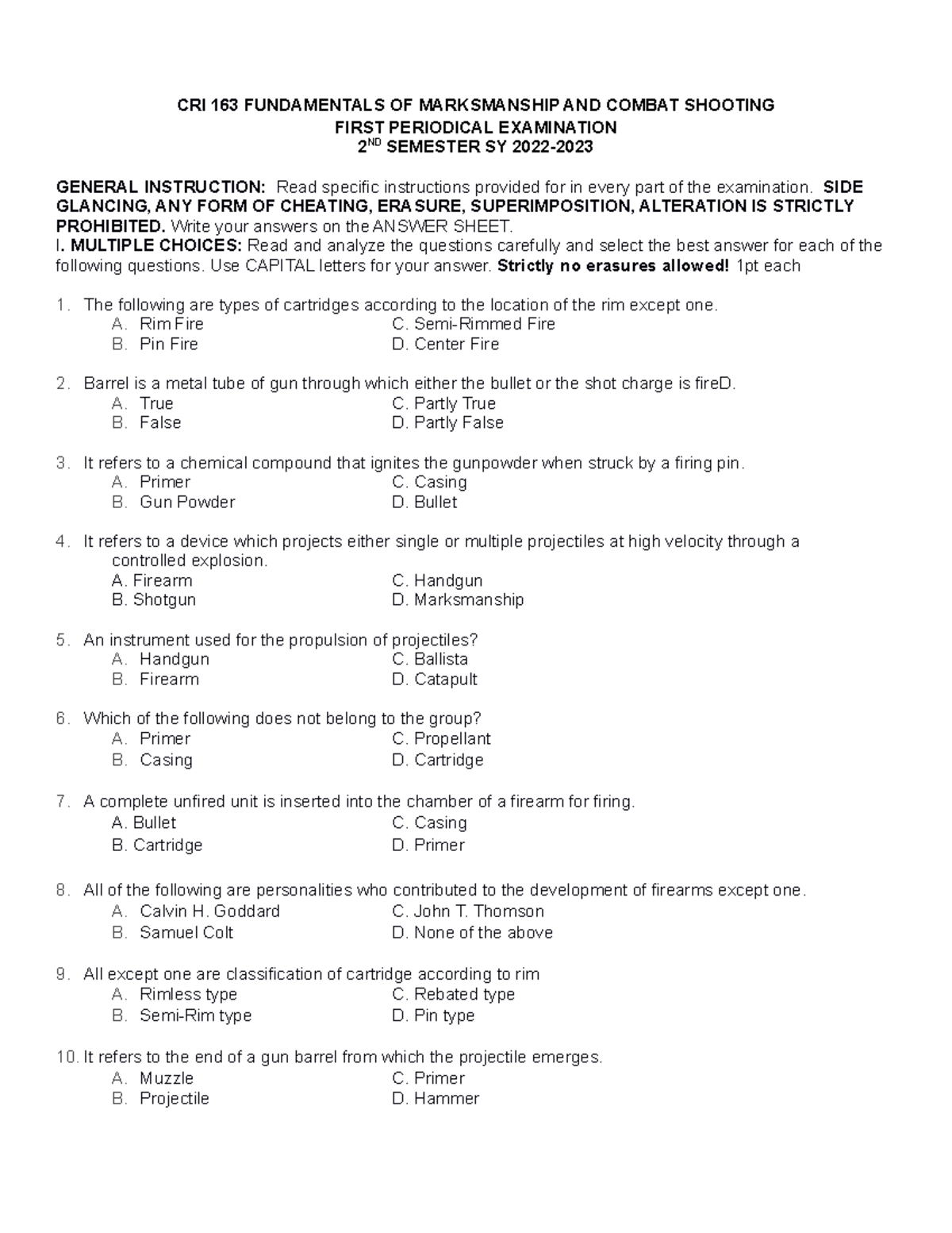 SAS First Periodical Exam CRI-163 - CRI 163 FUNDAMENTALS OF ...