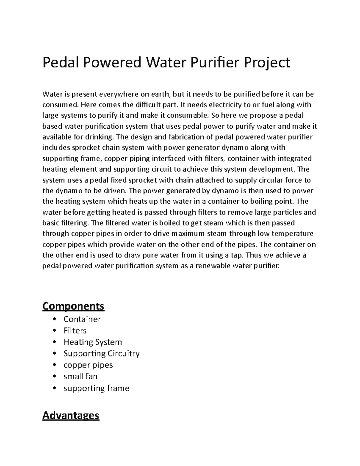 Mec31 n/a Pedal Powered Water Purifier Project Water is present