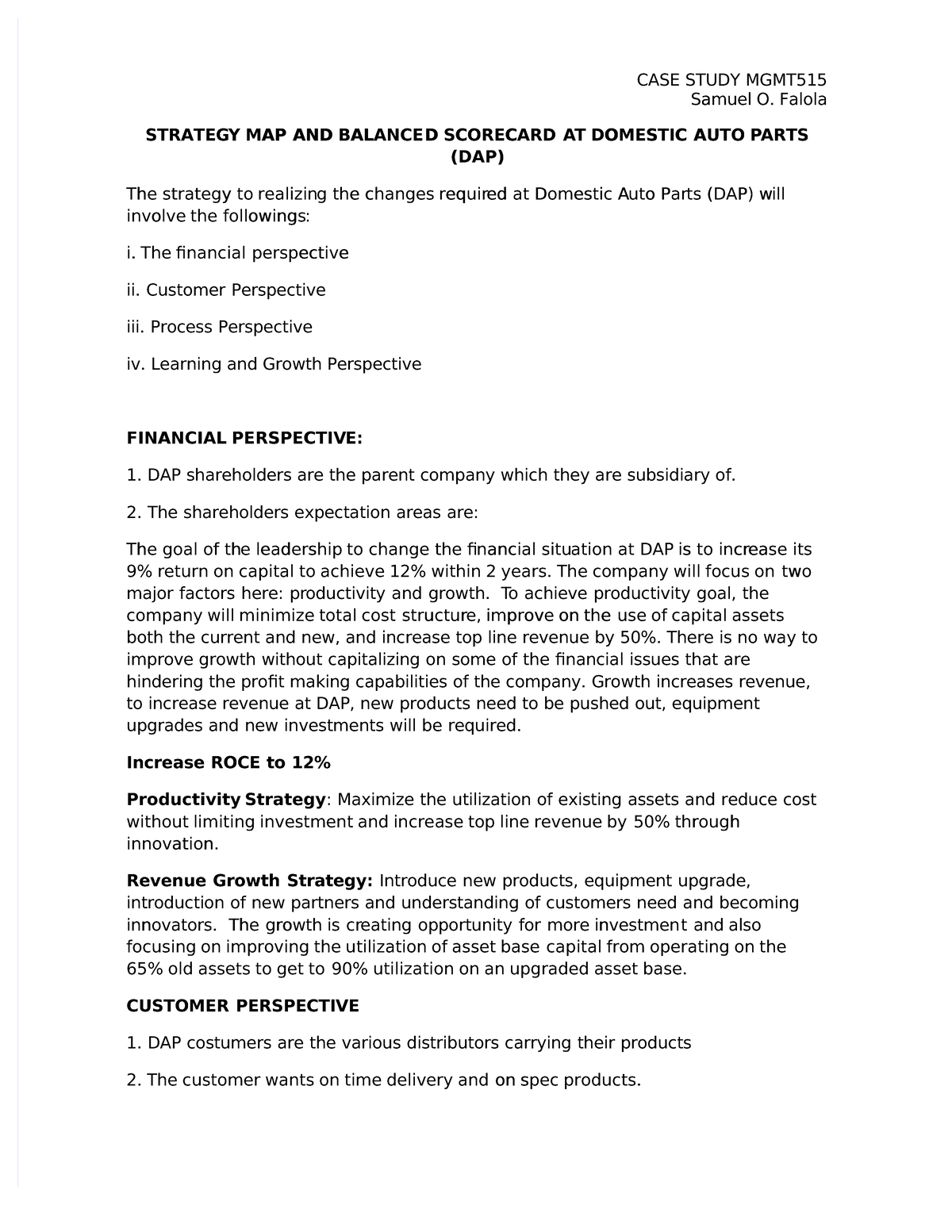 Strategy map DAP - sdfs - CASE STUDY MGMT515CASE STUDY MGMT Samuel O ...