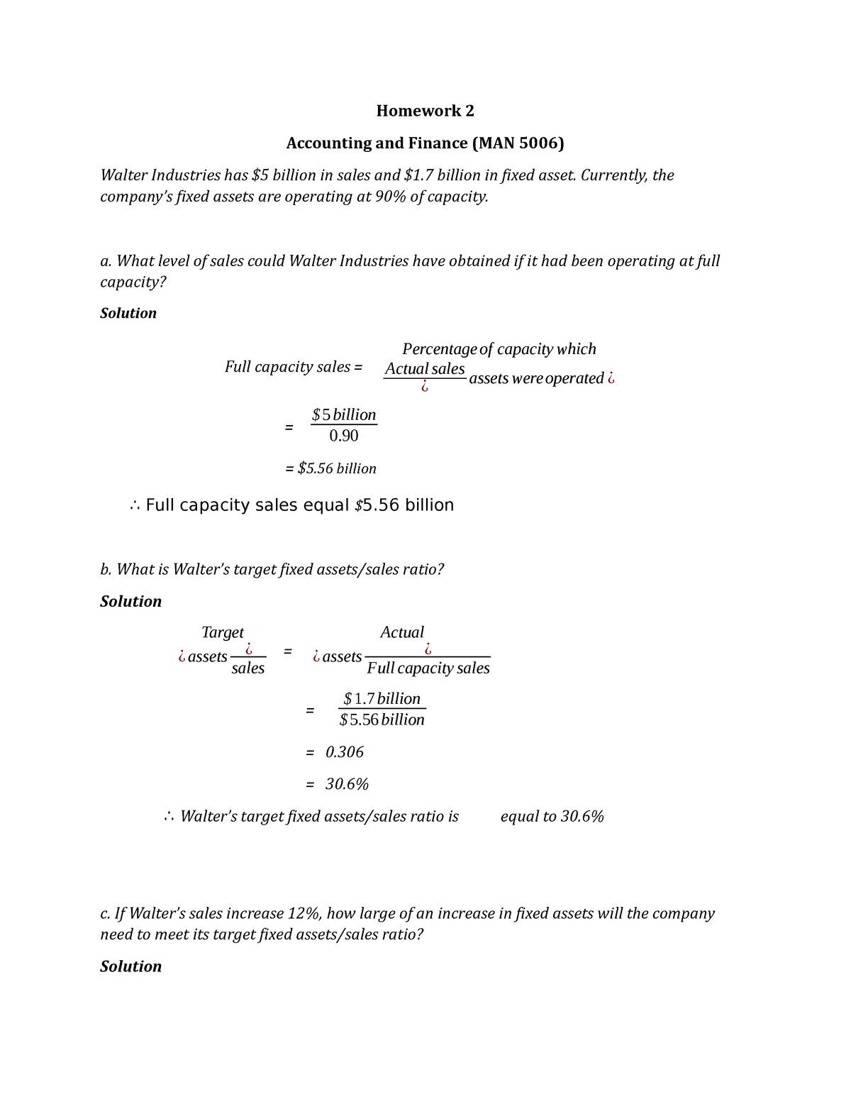 Ch Homework 2 Finn Acct Homework 2 Accounting And Finance Man 5006 Walter Industries Has 5 Studocu