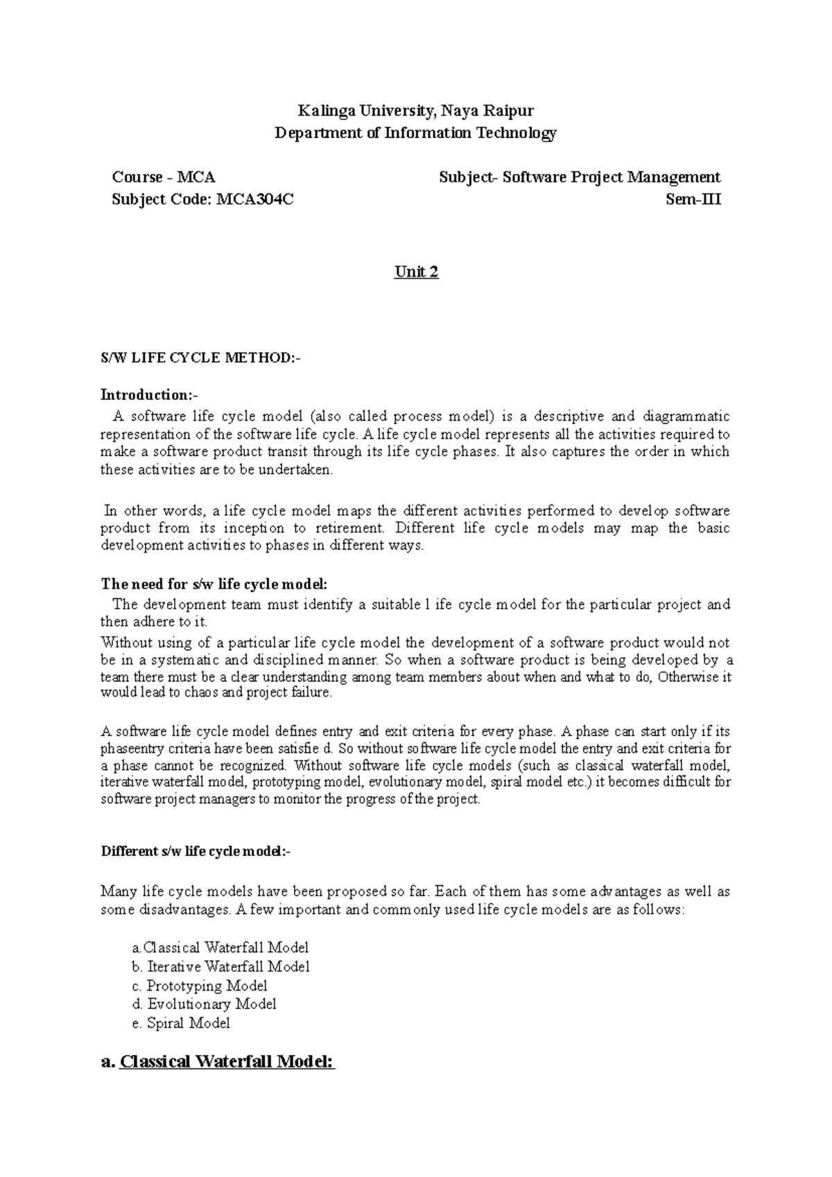 SPM unit2 notes - Kalinga University, Naya Raipur Department of ...