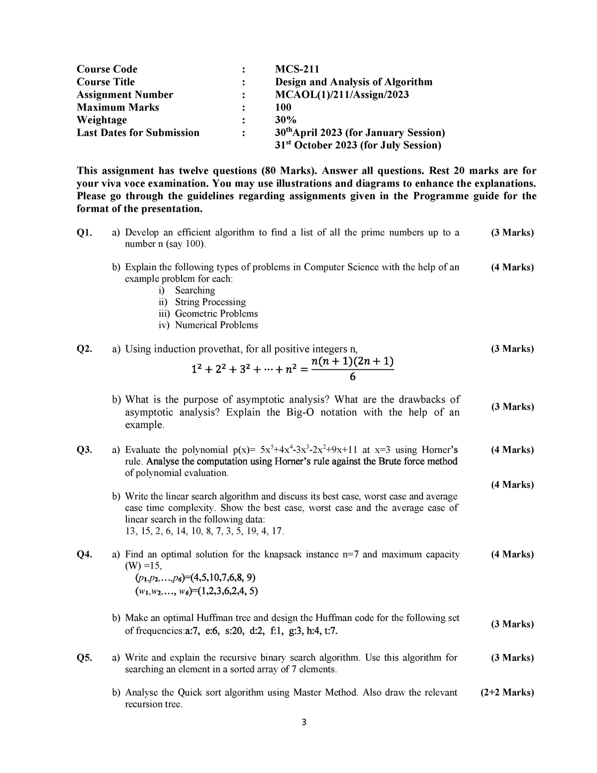 MCS-211 - mca_new 1st semester assignment - 3 Course Code : MCS- Course ...