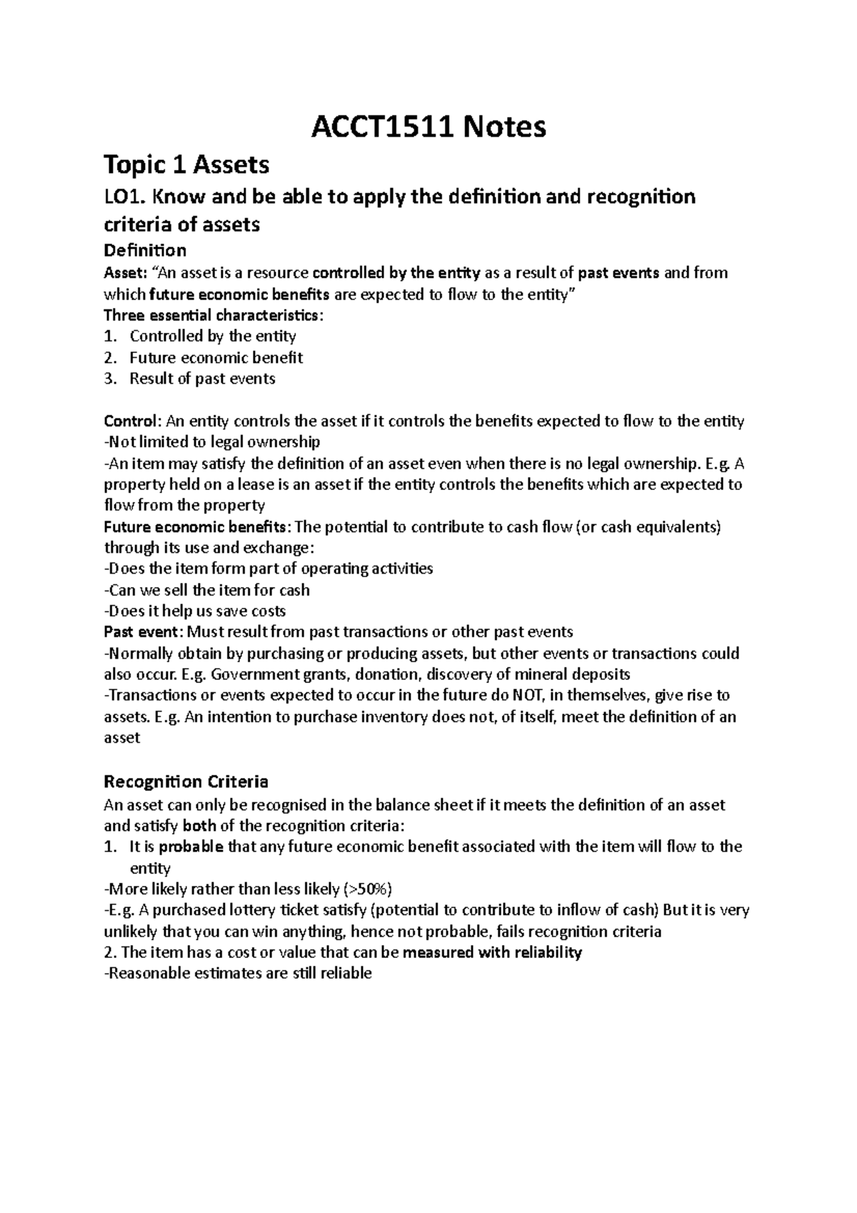 ACCT1511 Course Notes - Accounting and Financial Management 1B - StuDocu
