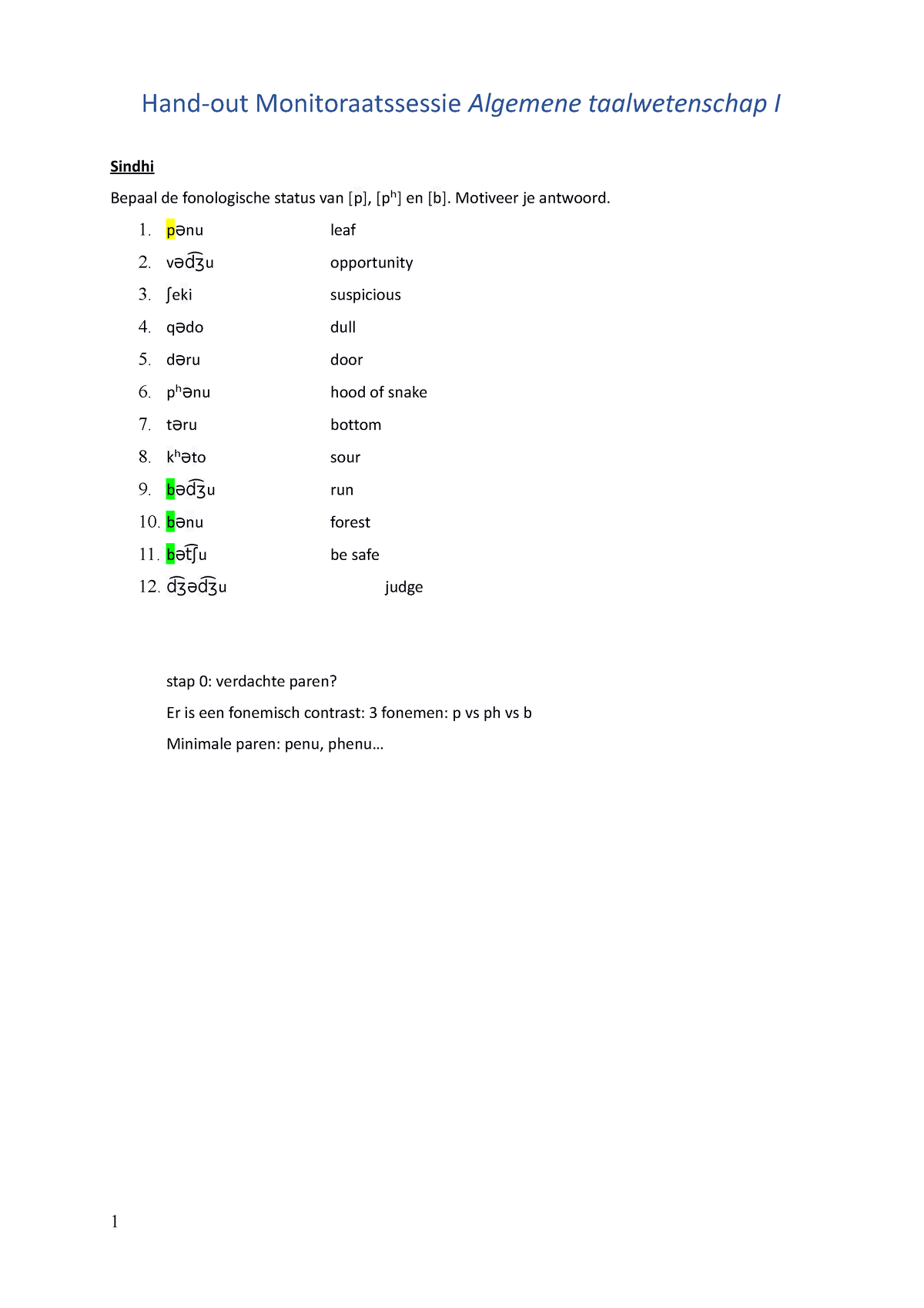 Hand-out Monitoraatsoefening Algemene Taalwetenschap I - Hand-out ...