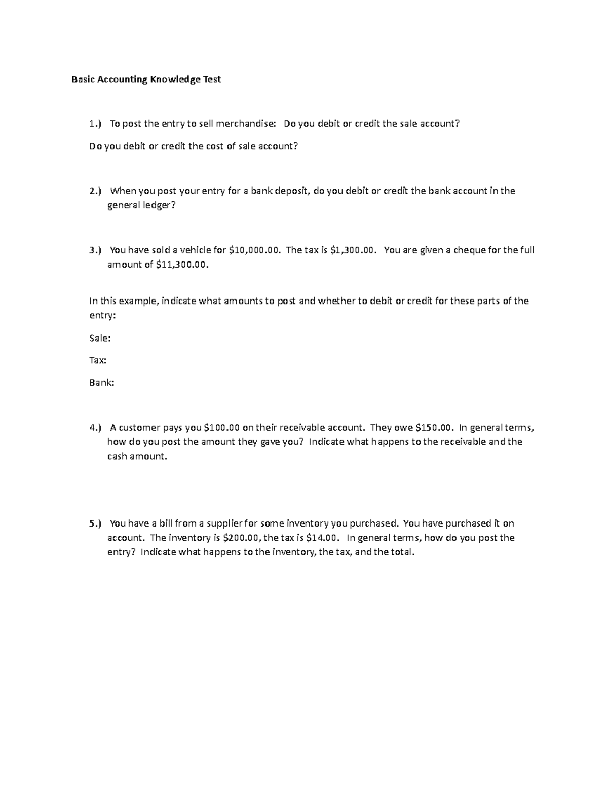 Basic Accounting Knowledge Test - DTO Accounting Trainer - Basic ...