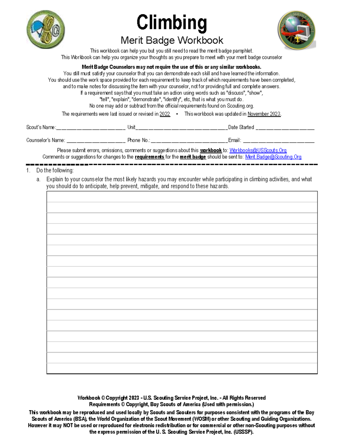 Climbing Climbing Merit Badge Workbook This workbook can help you but