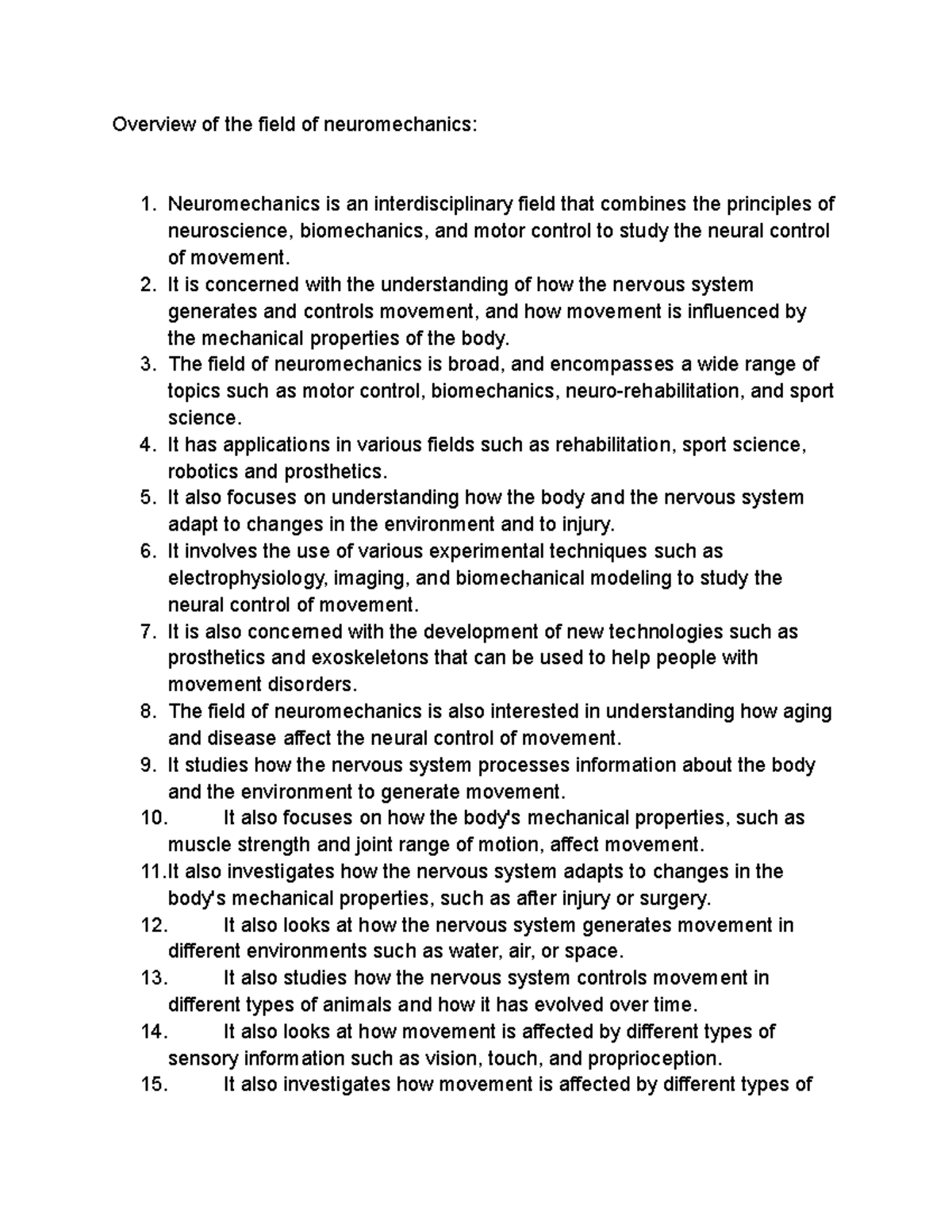 Overview of the field of neuromechanics Overview of the field of