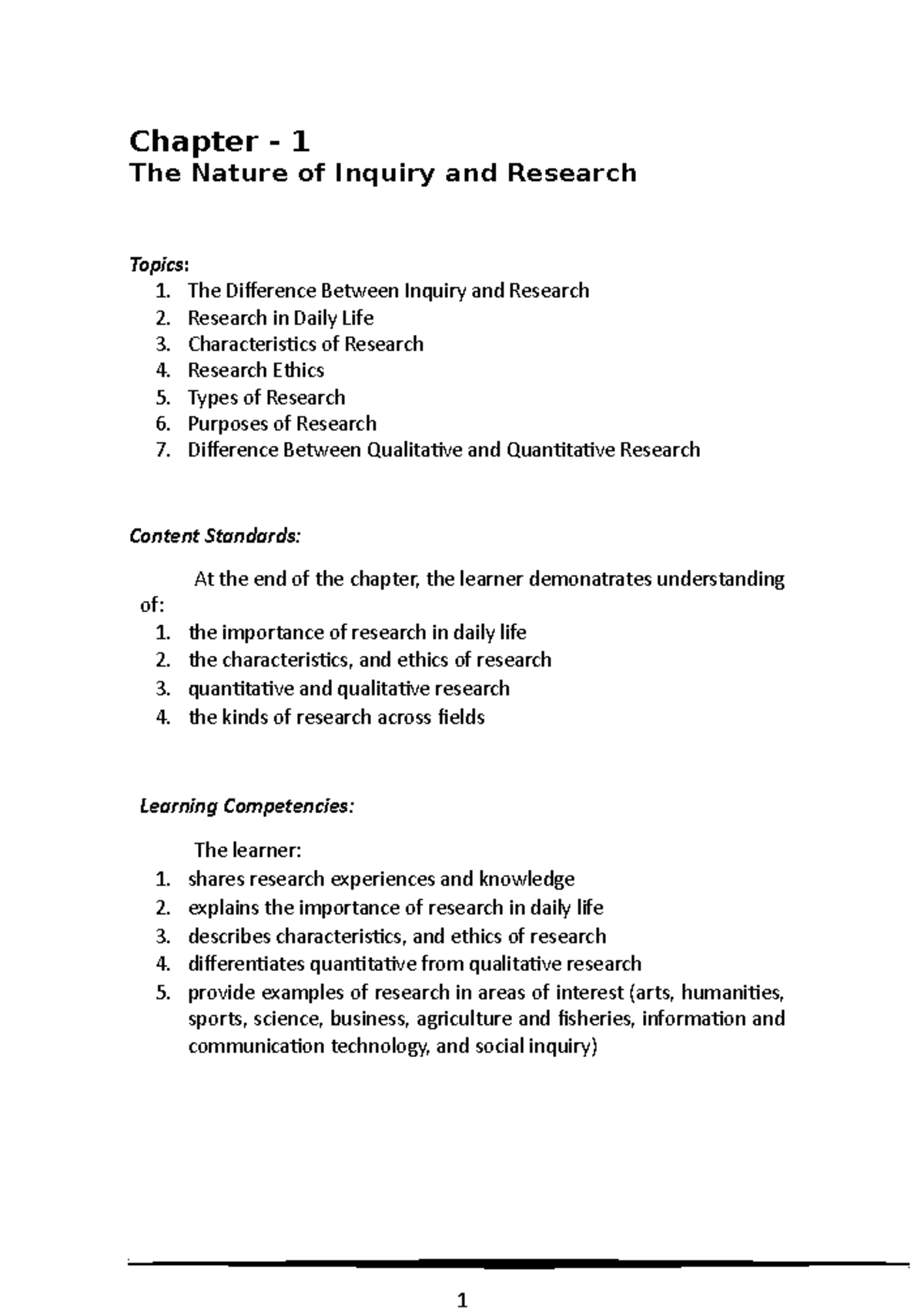 PR Final CH 1 - GUIDE - 19 Chapter - 1 The Nature of Inquiry and ...