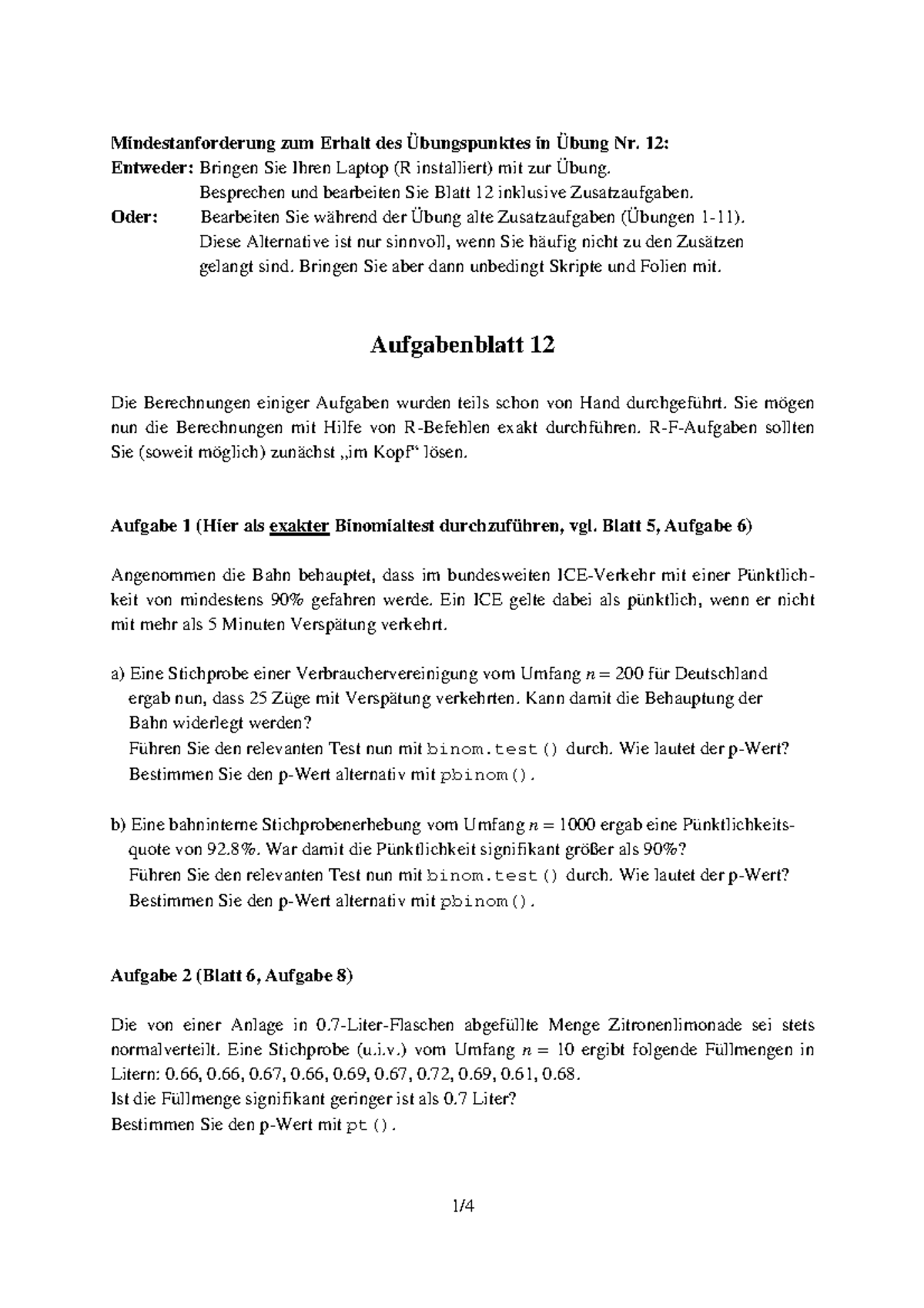 Aufgabenblatt 12 - WS 2017 - Mindestanforderung Zum Erhalt Des ...