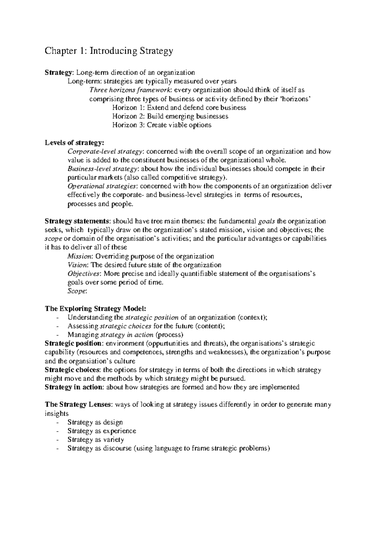 Summary Book Exploring Strategy Johnson G Scholes K And Summary Book Exploring Strategy Johnson G Scholes K And