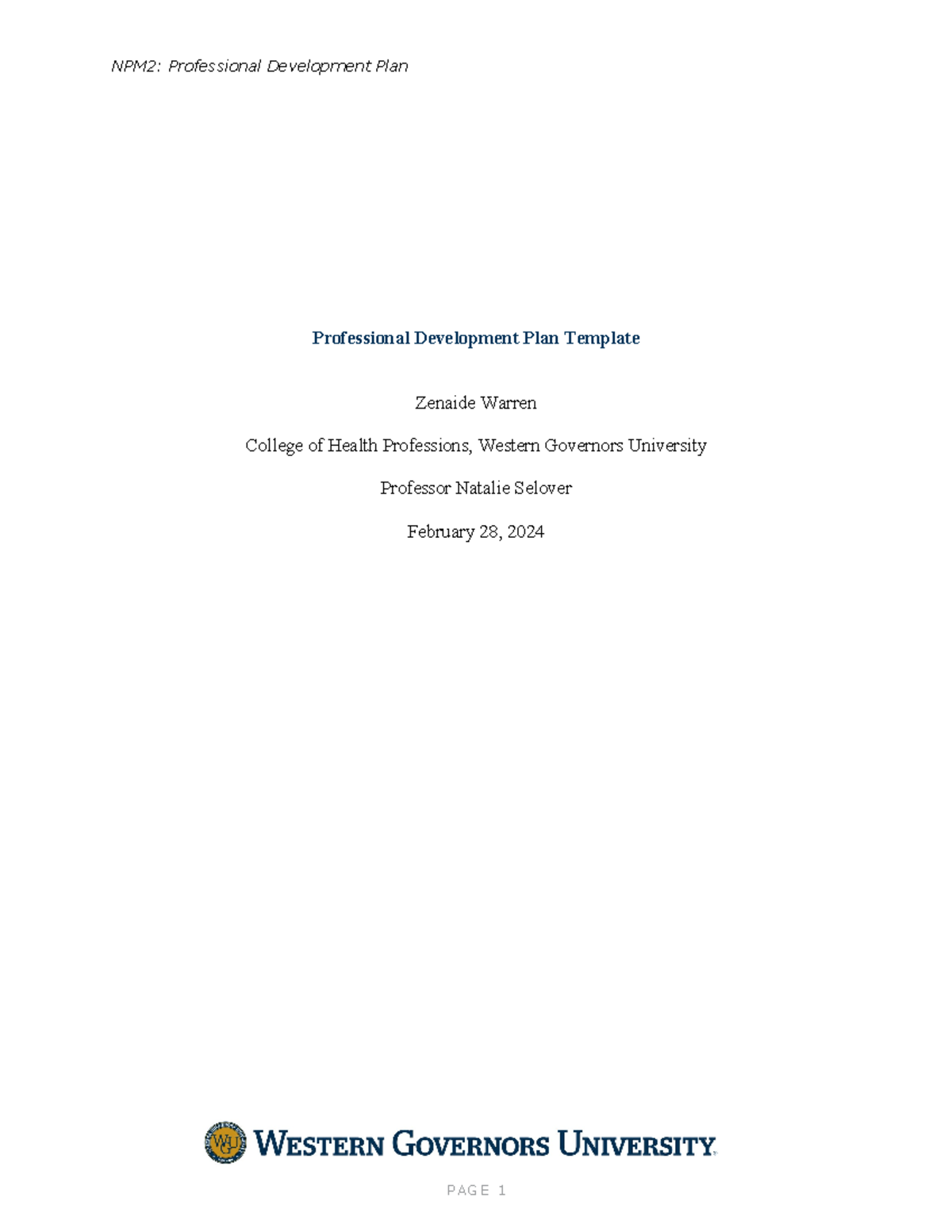 Professional Development Plan Warren Z - NPM2: Professional Development ...