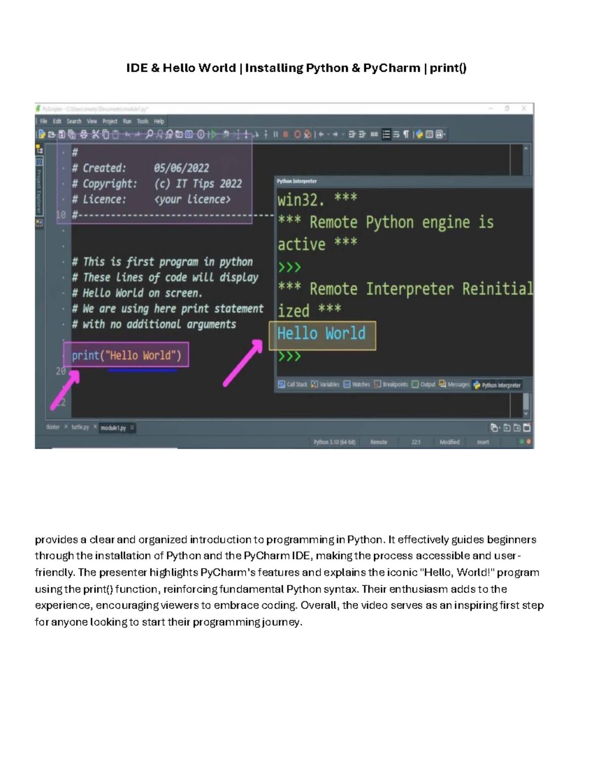 Document 5 - dean - IDE & Hello World | Installing Python & PyCharm ...