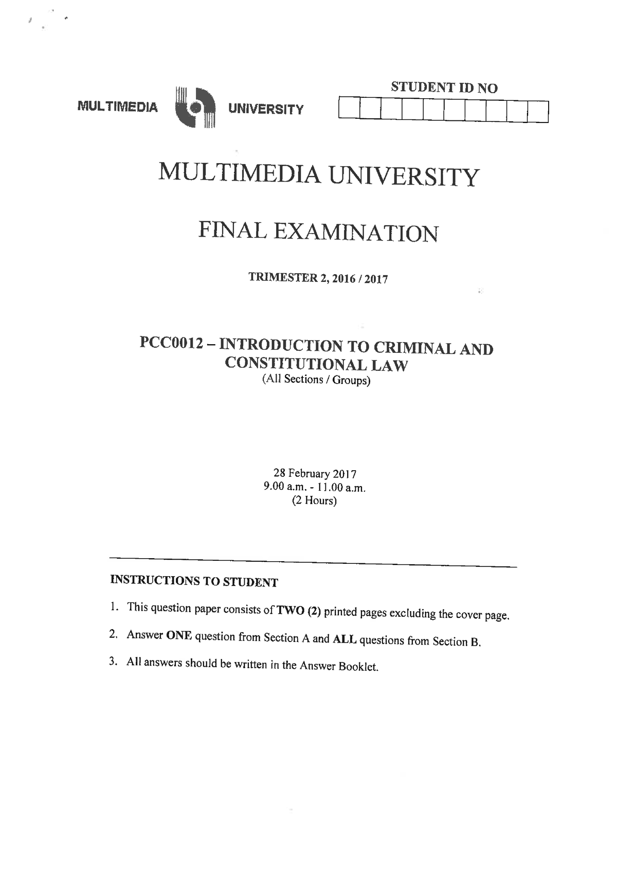 PAST YEAR QUESTION - Criminal Law - MMU - Studocu