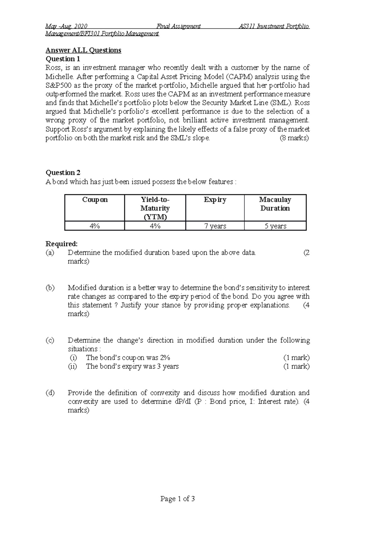 Final Individual Assignment (May 2020)(Main) - Management/BFI301 ...