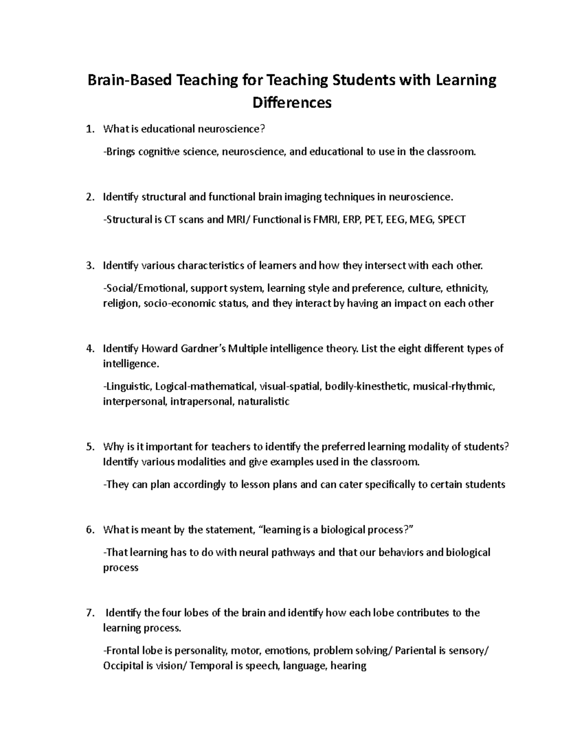 Class Notes on Brain - Brain-Based Teaching for Teaching Students with ...