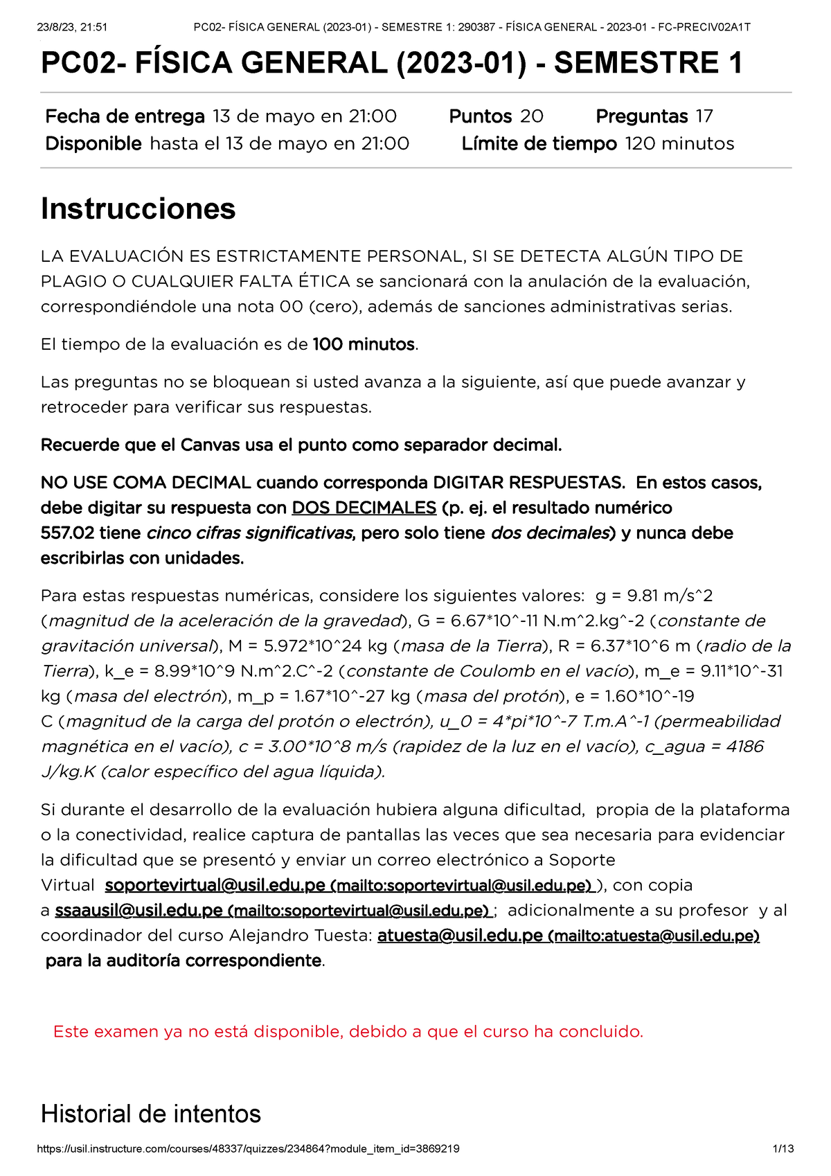 PC02- Física General (2023-01) - Semestre 1 290387 - Física General ...