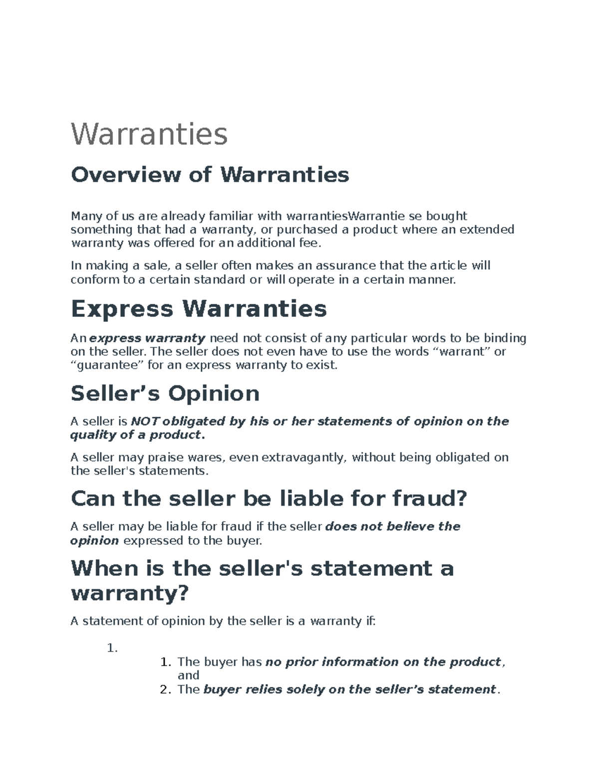 assignment of policy warranties