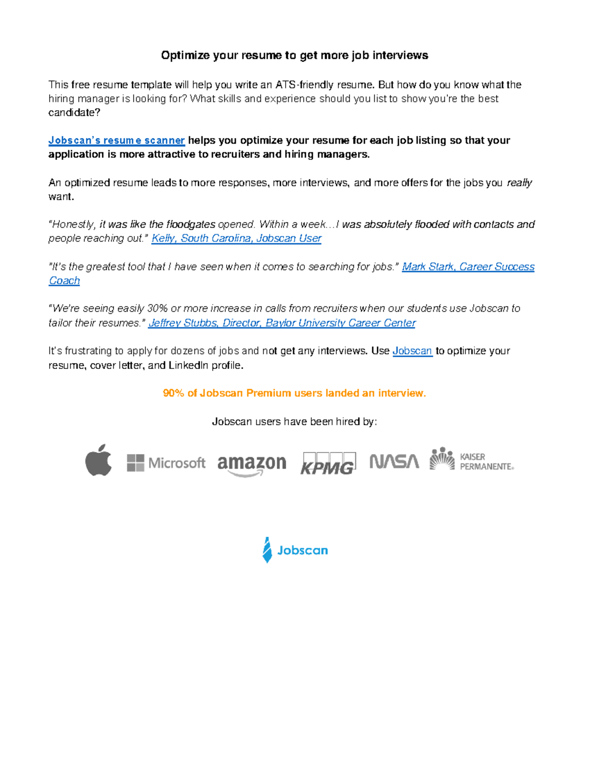 ATS resume template executive resume 4 - Optimize your resume to get ...