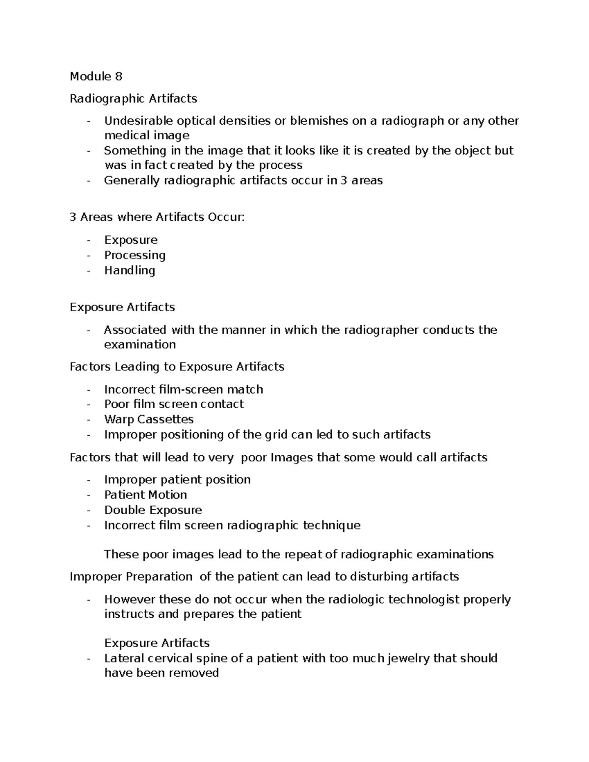 Module 8 lecture Film Ana - Module 8 Radiographic Artifacts Undesirable ...