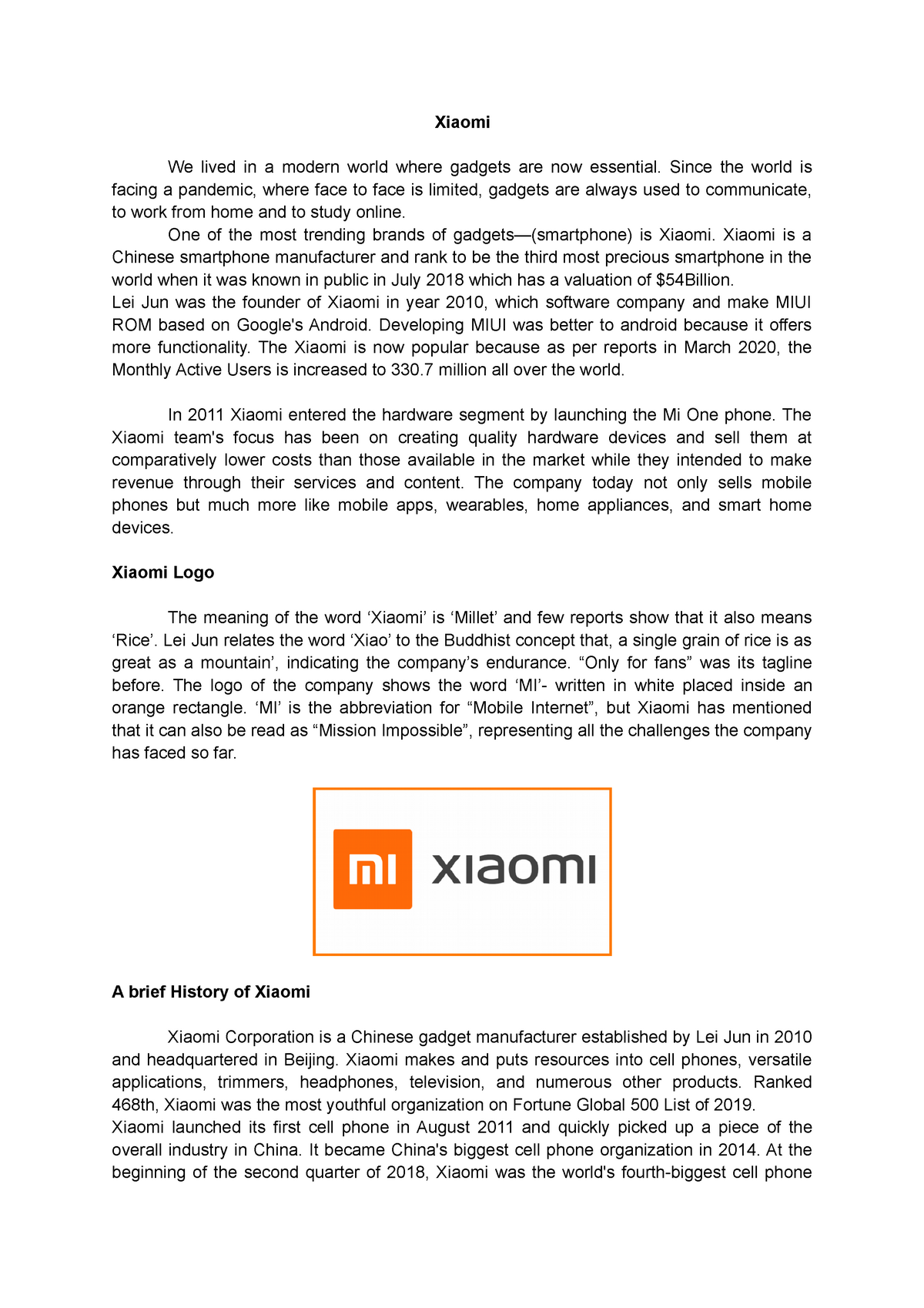 research paper on xiaomi