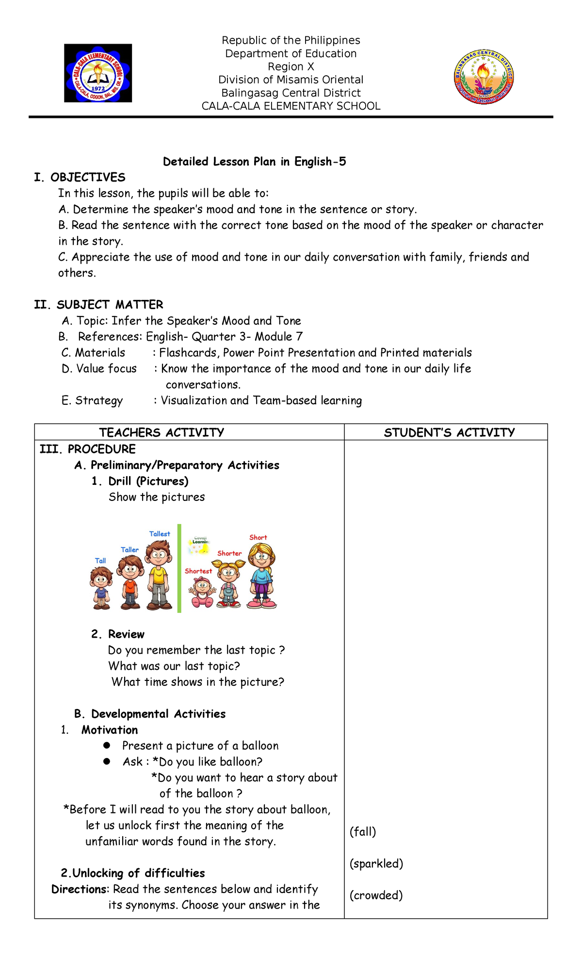 Detailed lesson plan G-5 final - Republic of the Philippines Department ...
