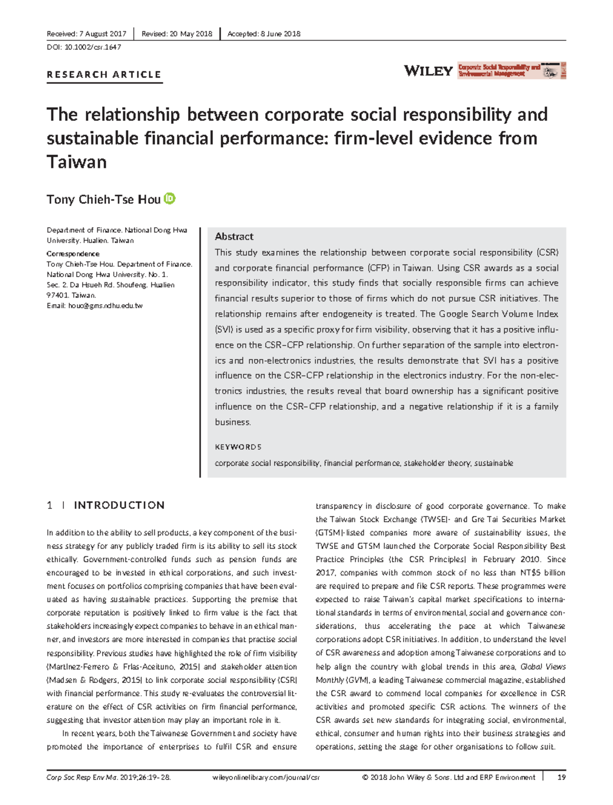 The relationship between corporate social responsibility and - RESEARCH ...