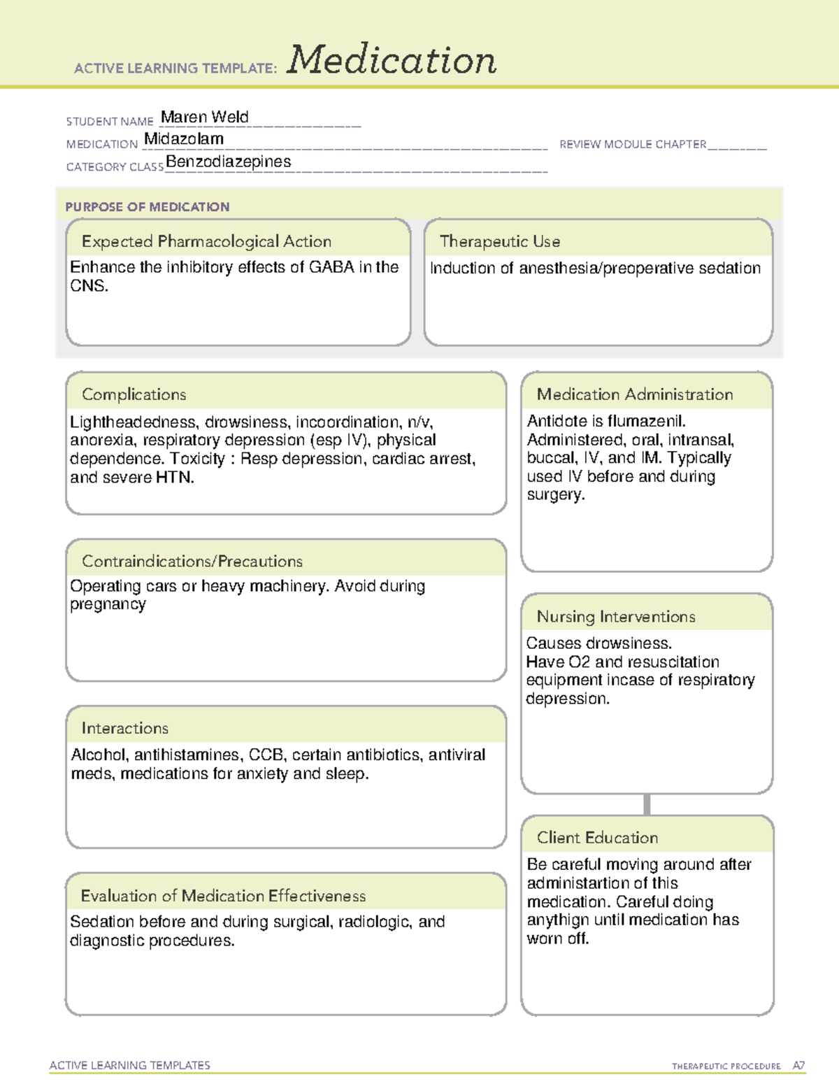 ATI - Midazolam - MEDICATION ATI TEMPLATE - ACTIVE LEARNING TEMPLATES ...