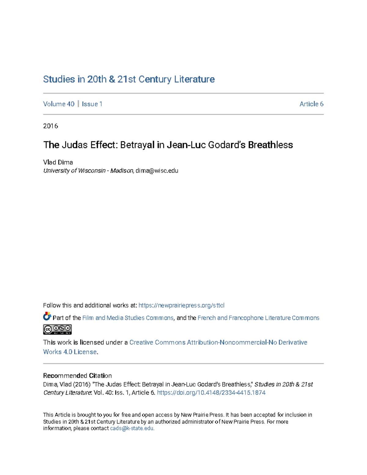 The Judas Effect Betrayal in Jean-Luc Godard s Breathless - Studies in ...