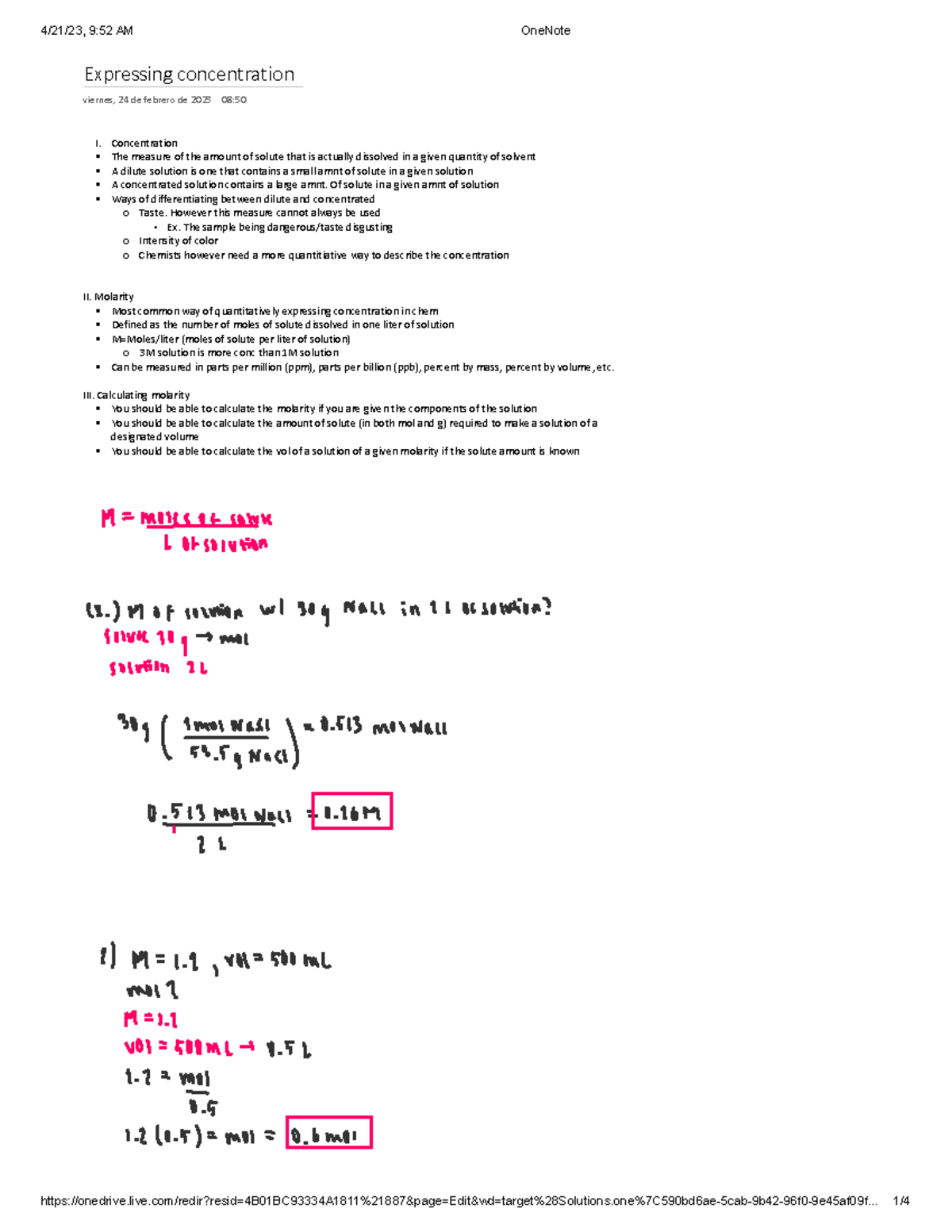 Expressing concentration (Molarity, Mass percent, Mole Fraction