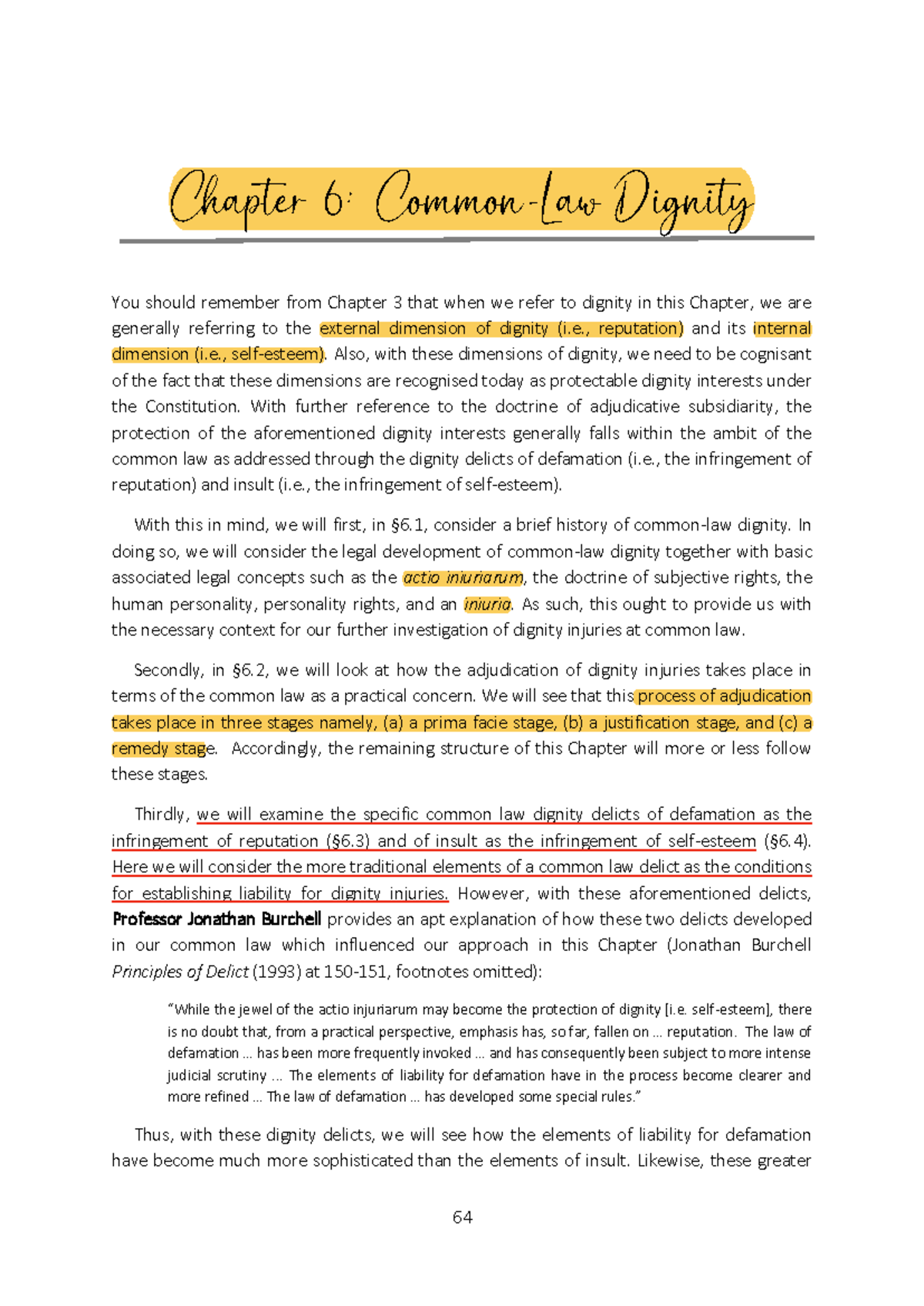 Chapter 6 2024-1-3 - Delict Notes - Chapter 6: Common-Law Dignity You ...