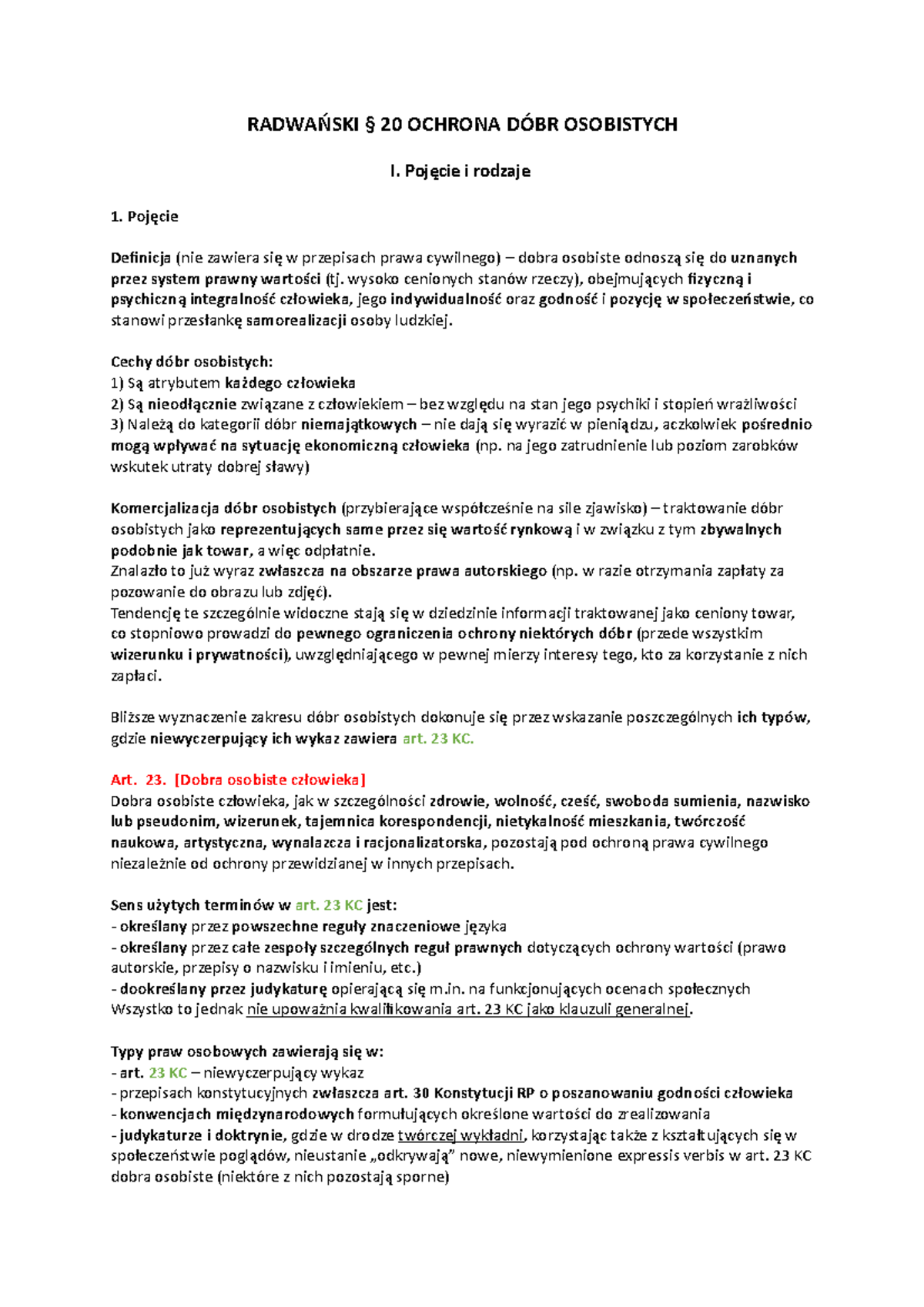 Ochrona-DÓBR- Osobistych - RADWAŃSKI § 20 OCHRONA DÓBR OSOBISTYCH I ...
