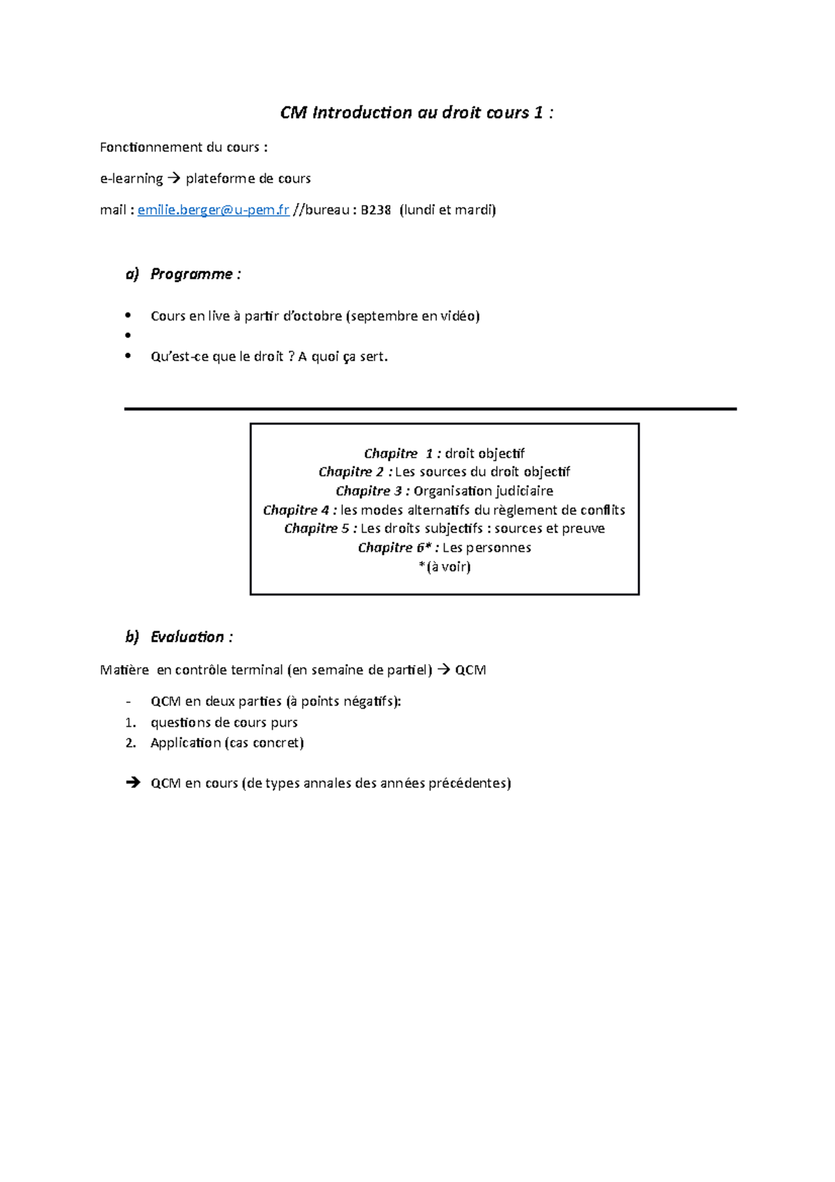 CM introduction au droit 1 - Chapitre 1 : droit objectif Chapitre 2 ...