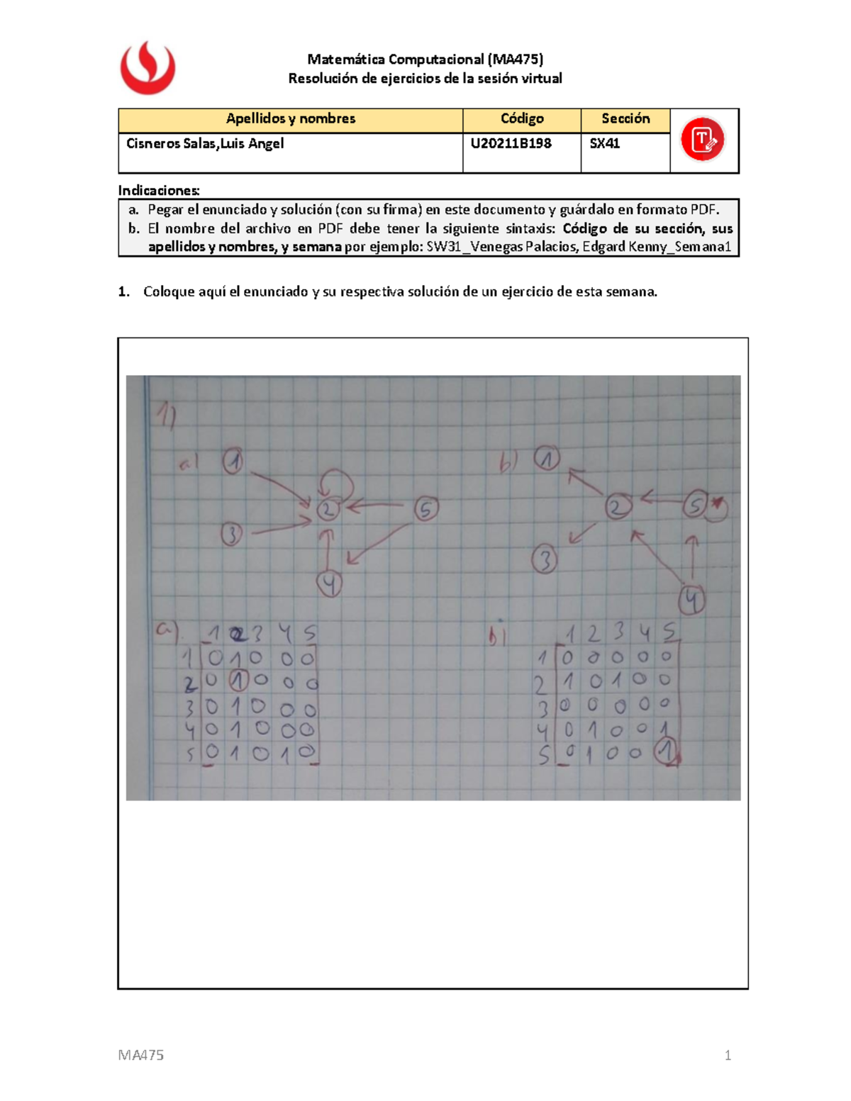 add semana 4 ejercicios - MA4 75 1 Matemática Computacional (MA 475 ...