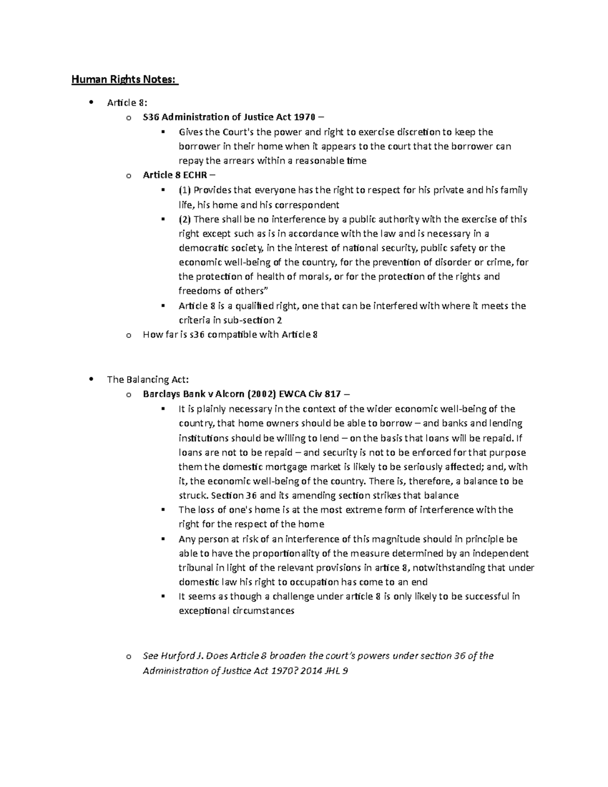 Mortgages - Human Rights - Human Rights Notes: Article 8: o S36 ...