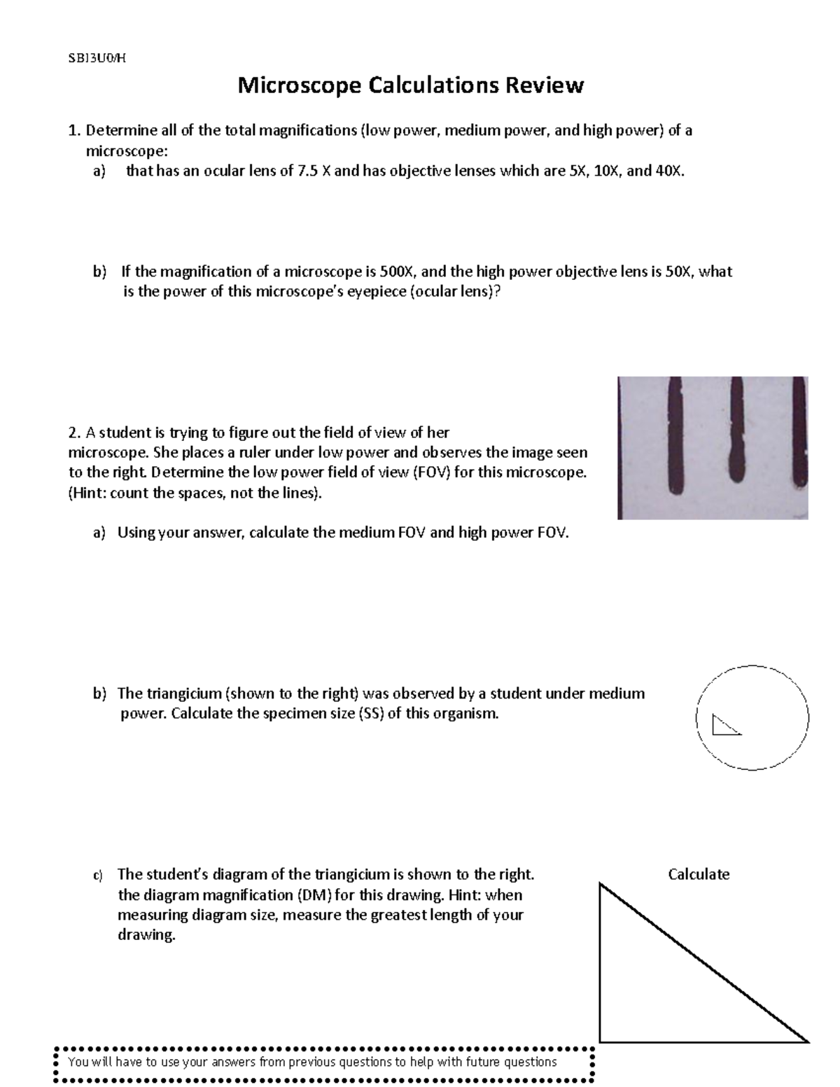 Microscope Calculations Worksheet 2021 SBI3U0/H Microscope