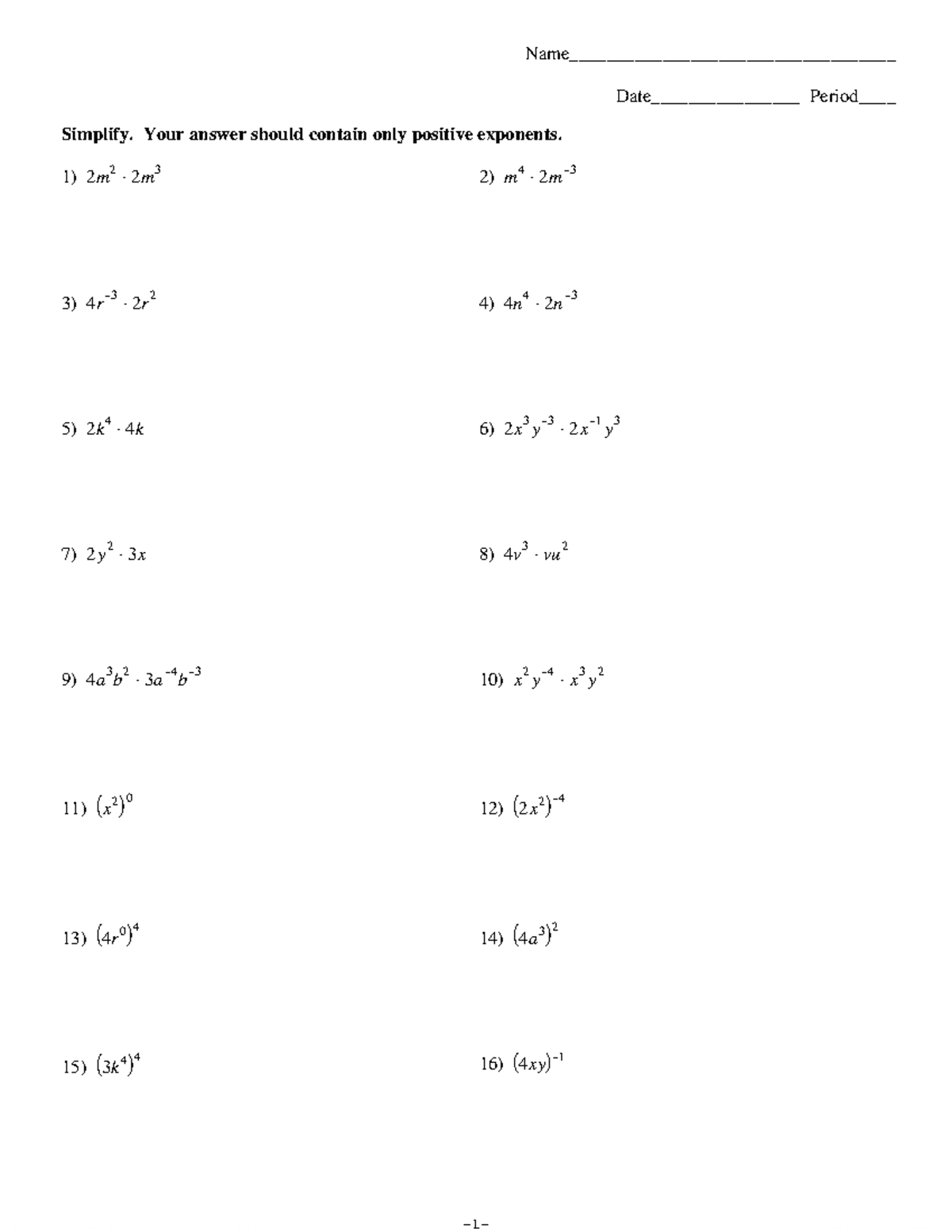 Properties of Exponents - ©A Q 2 i 0 D 1 K 29 JKkultPau lSVoLfgtywEatr ...