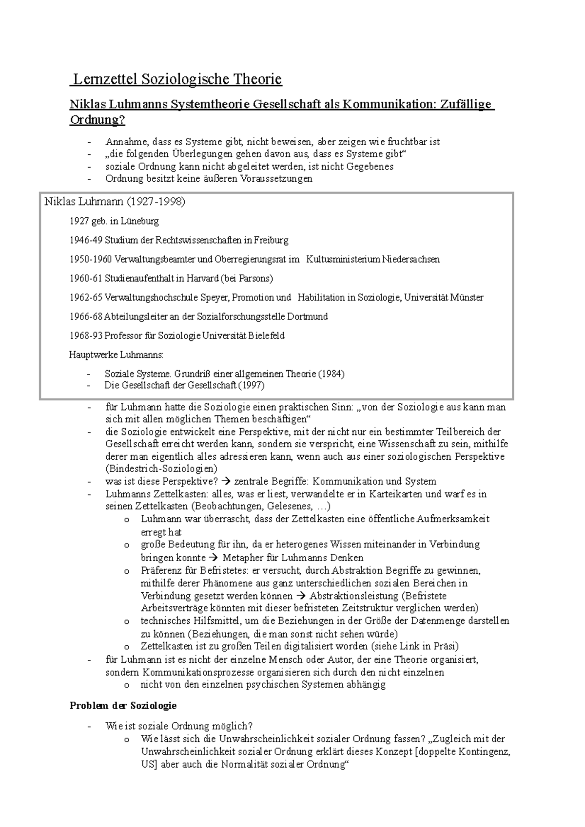 Lernzettel soziologische Theorie Lernzettel Soziologische Theorie